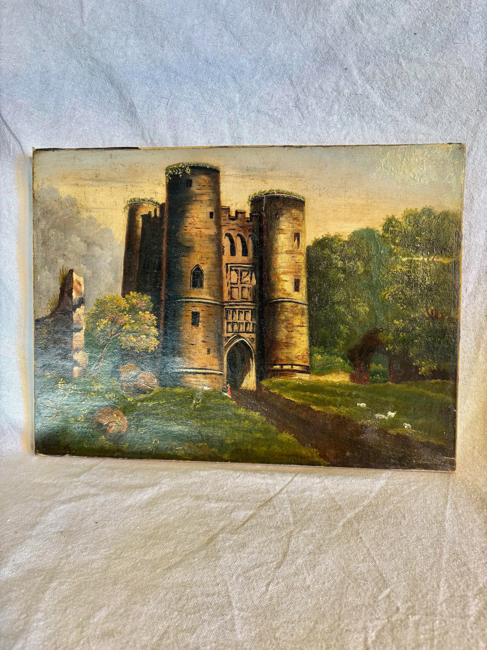 Early 20th Century French Castle Art Oil on Canvas - 2