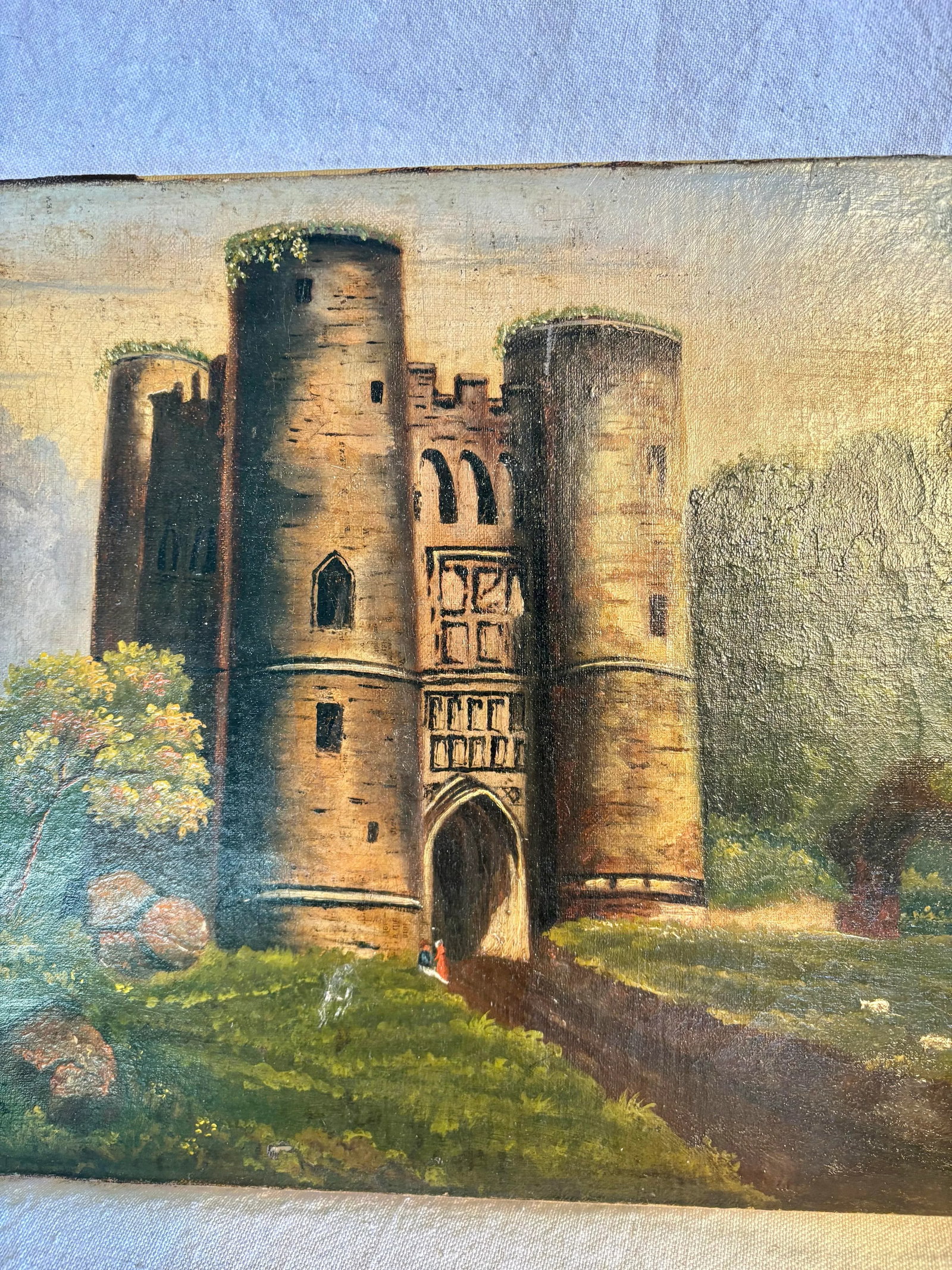 Early 20th Century French Castle Art Oil on Canvas - 3