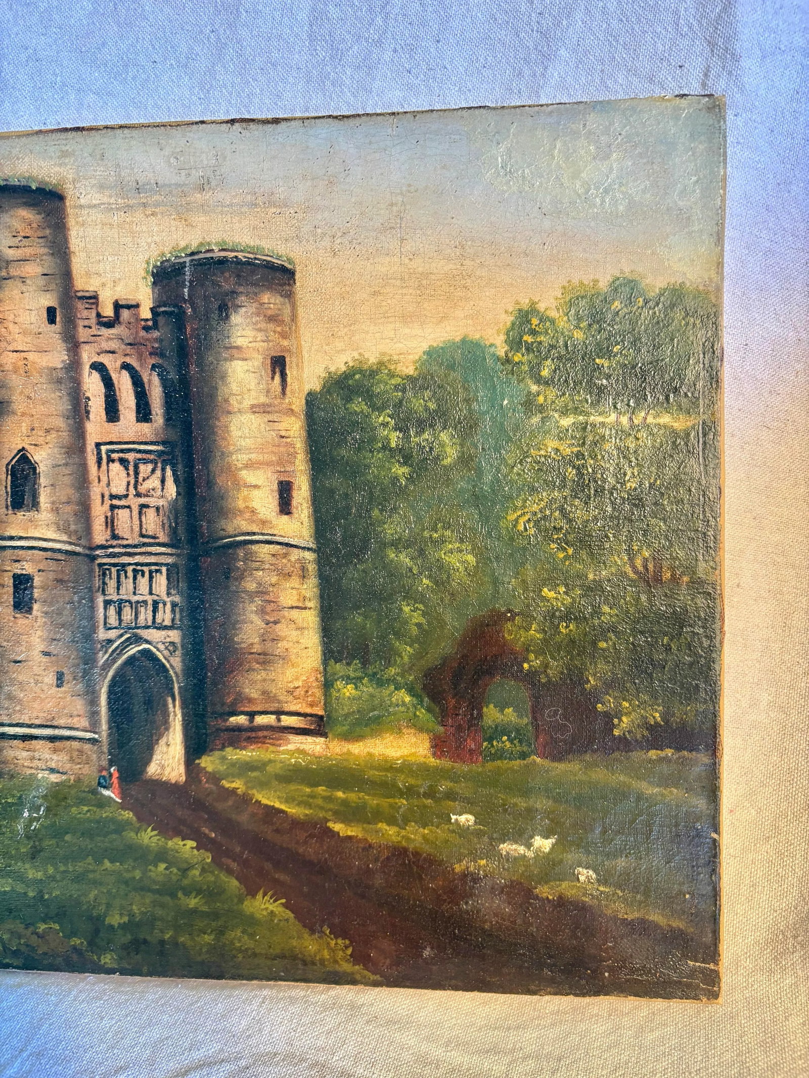 Early 20th Century French Castle Art Oil on Canvas - 4