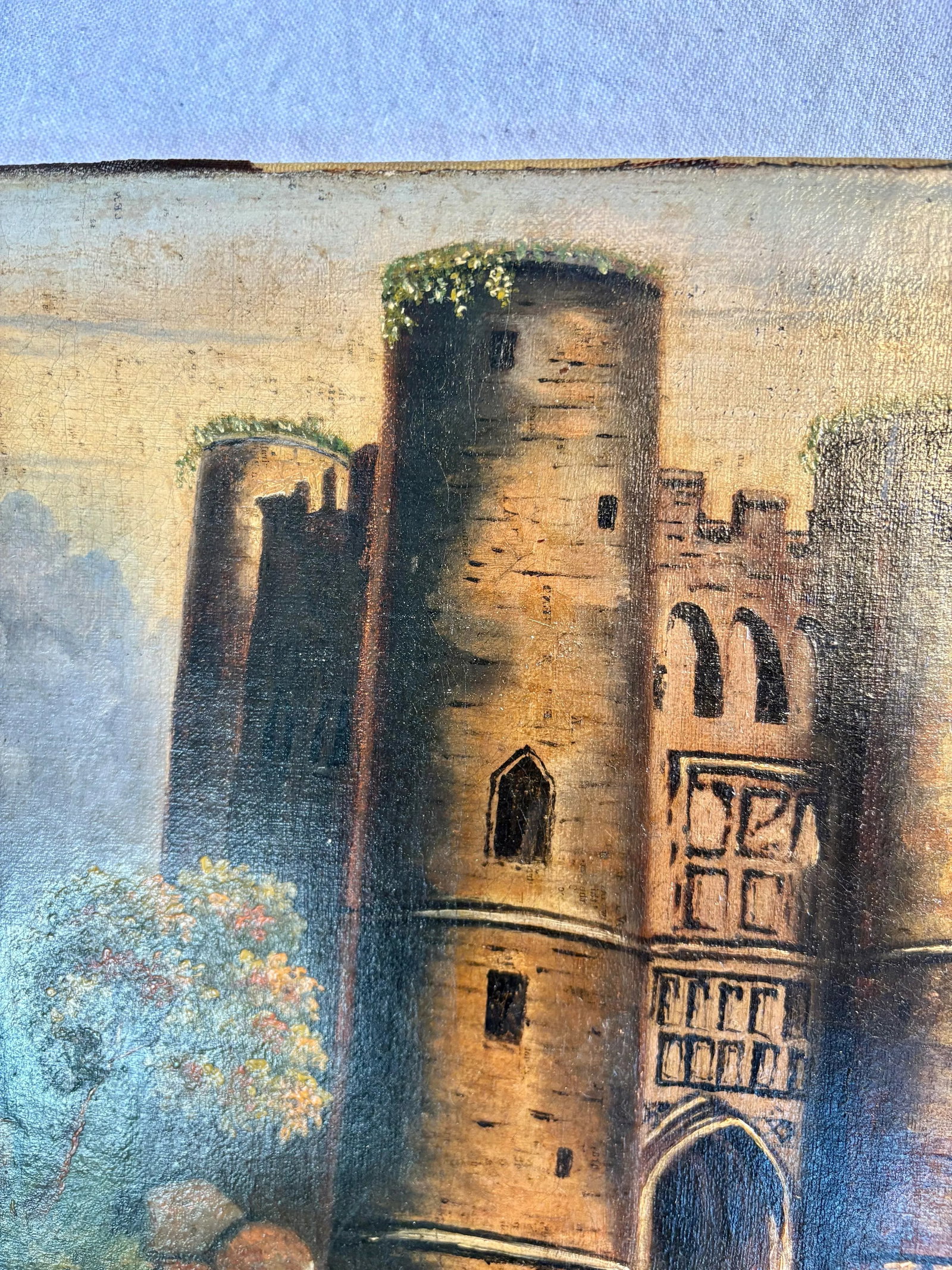 Early 20th Century French Castle Art Oil on Canvas - 5