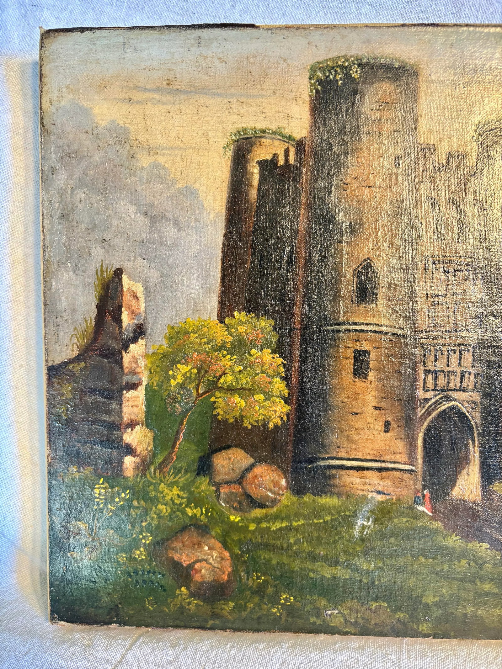 Early 20th Century French Castle Art Oil on Canvas - 9