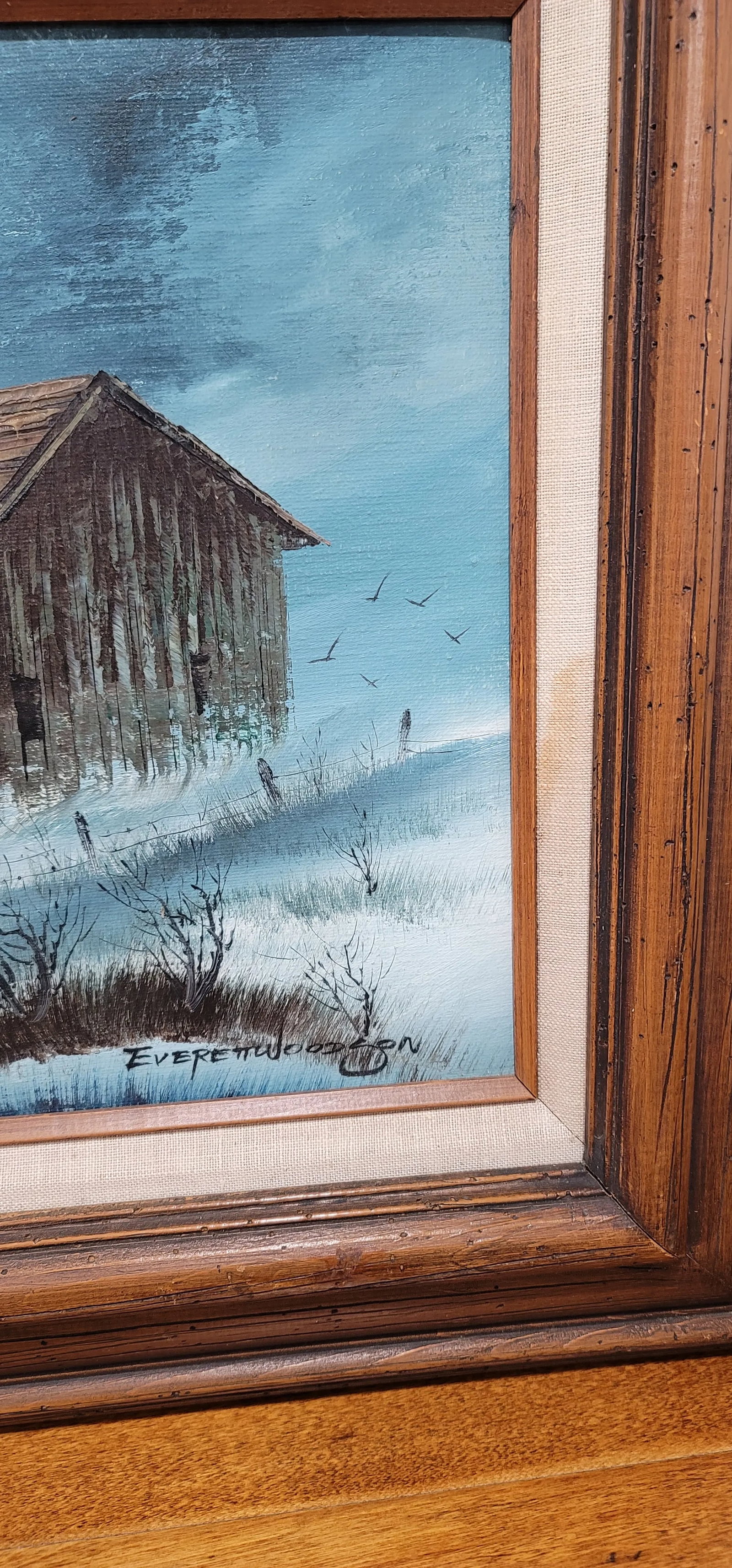 1970s Americana Farmhouse Landscape Original Oil Painting by Everett Woodson - 10