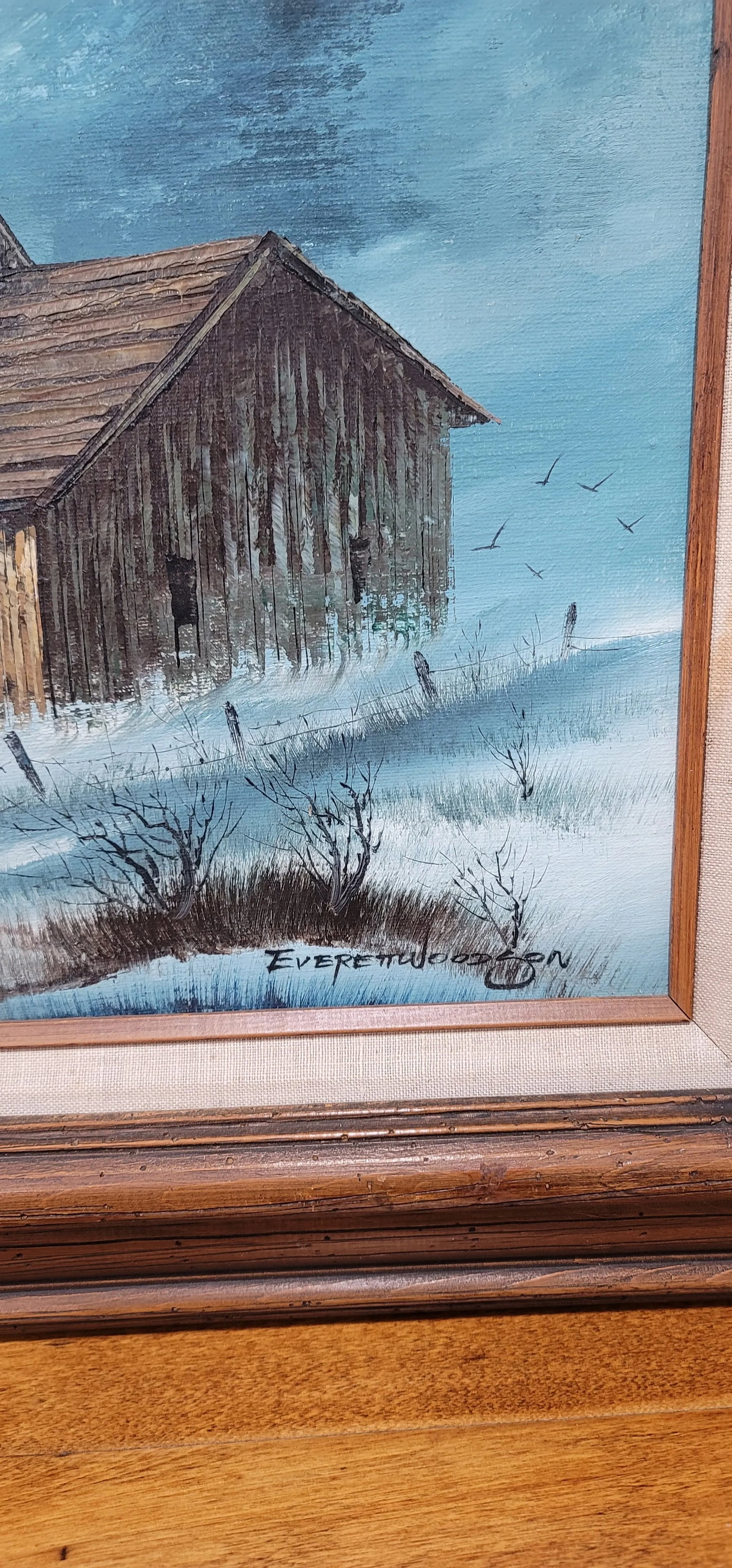 1970s Americana Farmhouse Landscape Original Oil Painting by Everett Woodson - 11