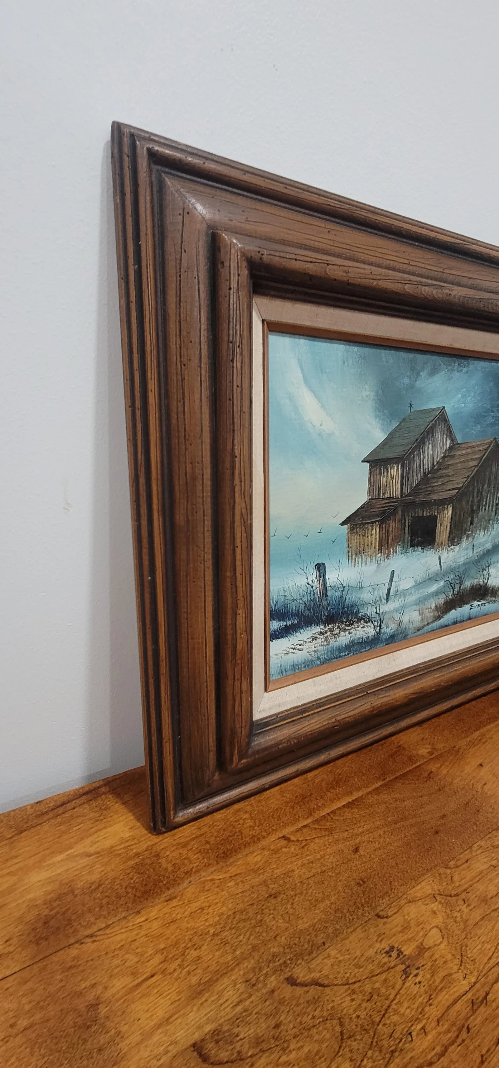 1970s Americana Farmhouse Landscape Original Oil Painting by Everett Woodson - 4