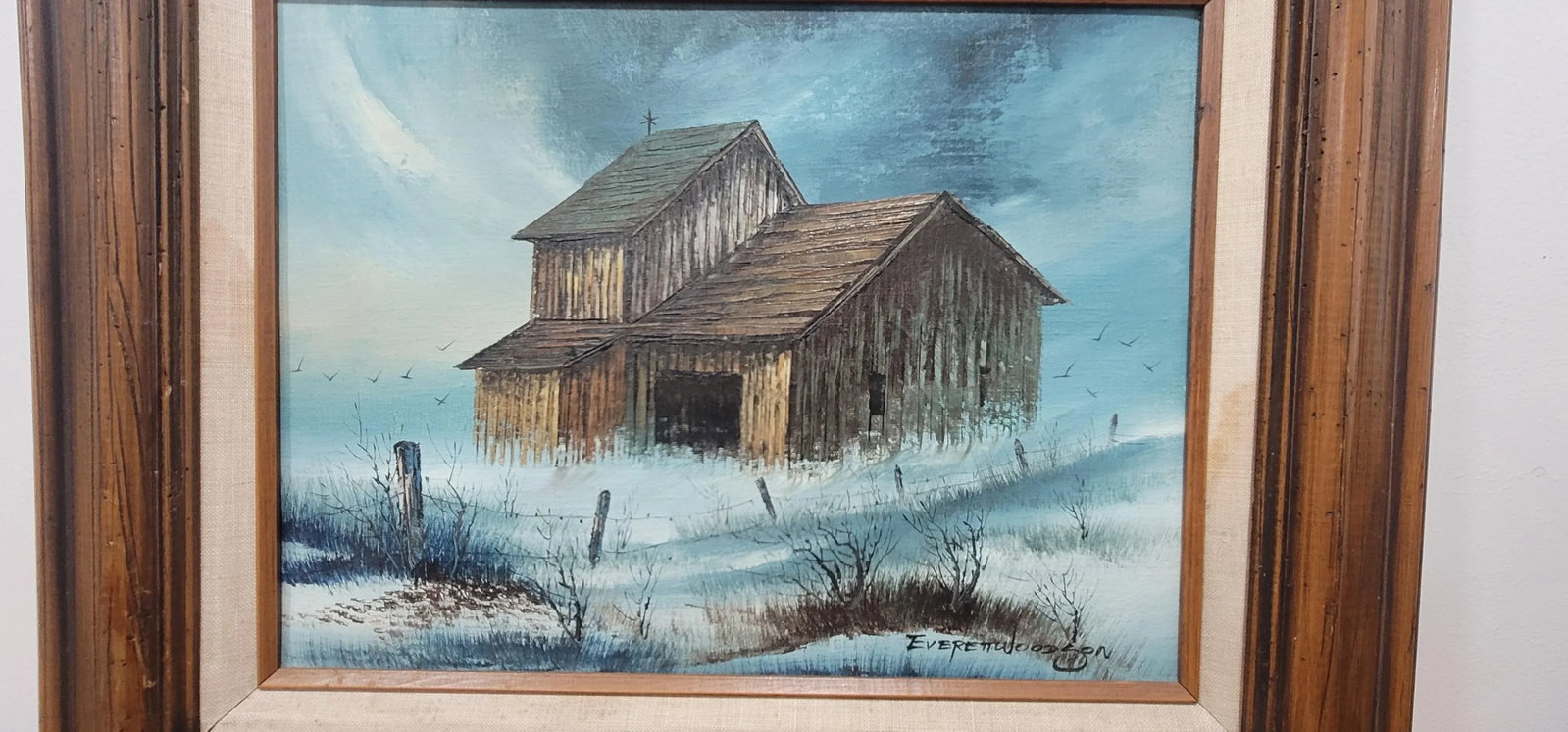 1970s Americana Farmhouse Landscape Original Oil Painting by Everett Woodson - 5