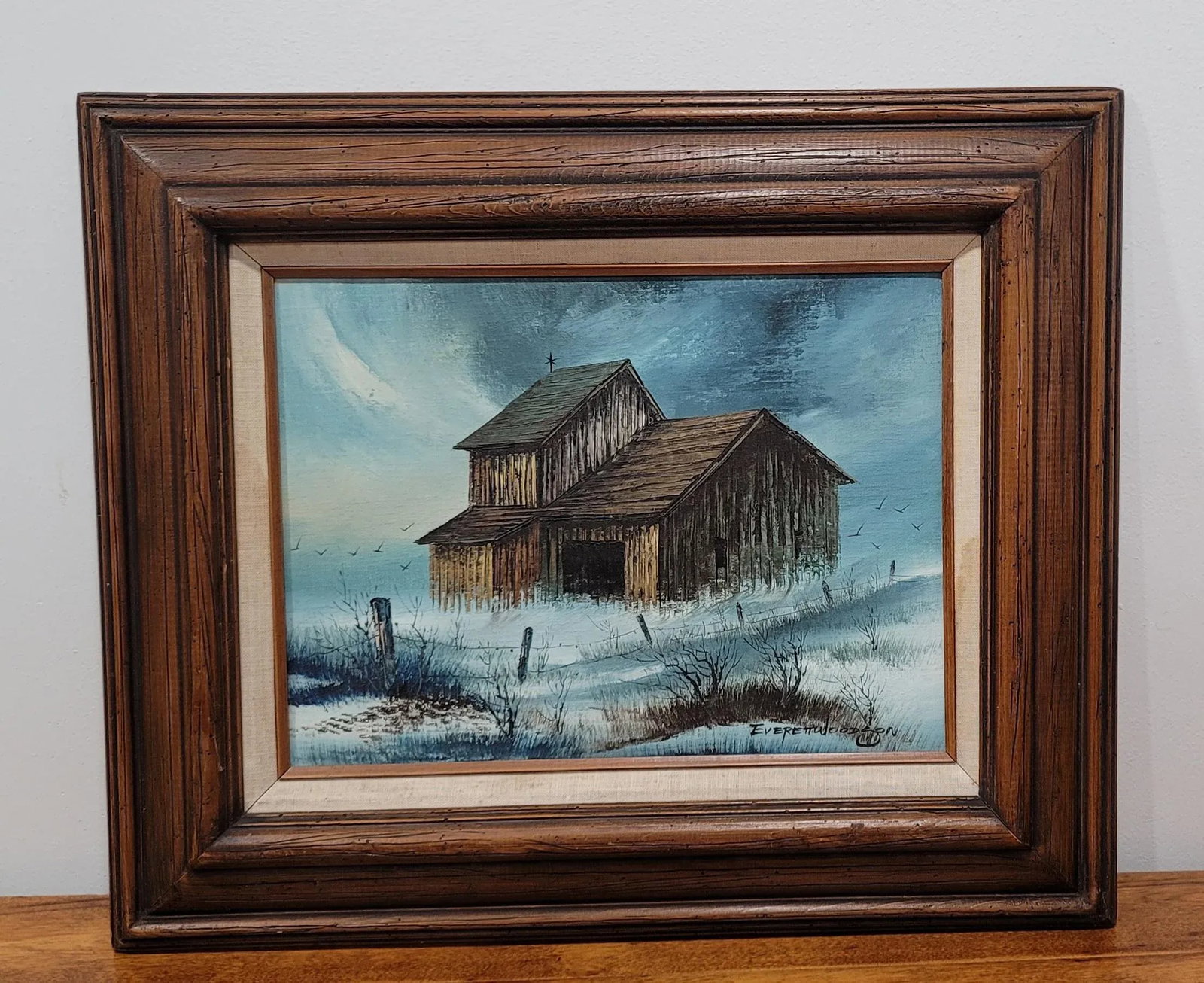 1970s Americana Farmhouse Landscape Original Oil Painting by Everett Woodson - 9