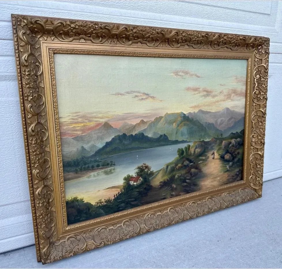 19th-Century English Landscape Oil Painting by E. Law, 1891 - Framed - 10