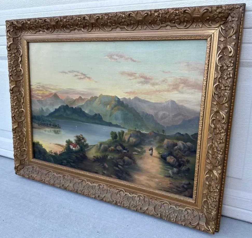 19th-Century English Landscape Oil Painting by E. Law, 1891 - Framed - 11