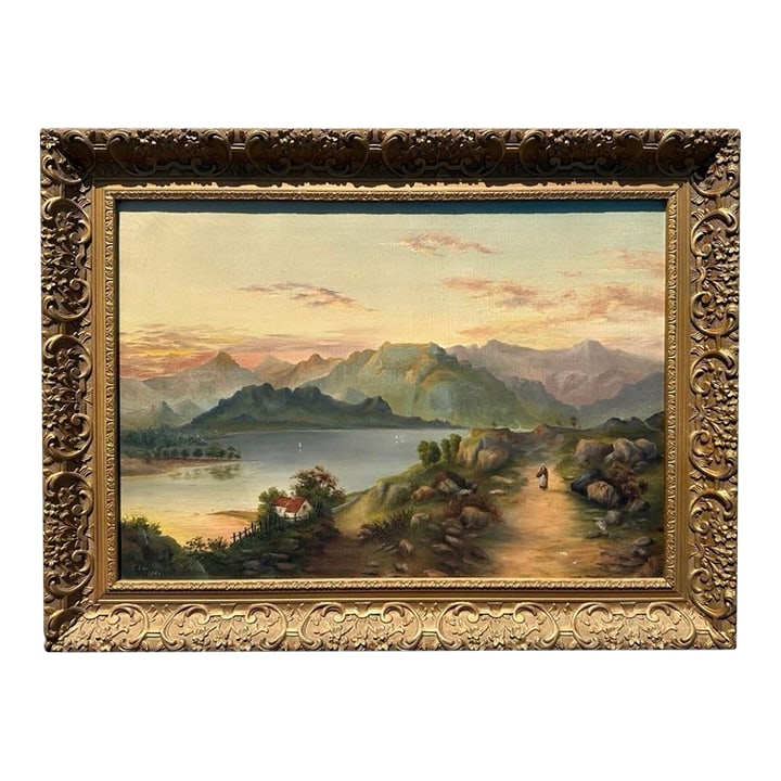 19th-Century English Landscape Oil Painting by E. Law, 1891 - Framed: 19th-Century English Landscape Oil Painting by E. Law, 1891 - Framed This original oil on canvas landscape, signed "E. Law" and dated 1891, captures the serene beauty of the 19th-century English