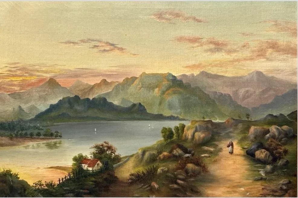 19th-Century English Landscape Oil Painting by E. Law, 1891 - Framed - 2