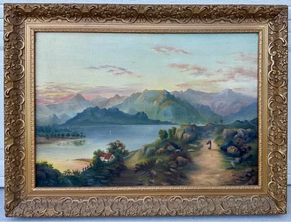 19th-Century English Landscape Oil Painting by E. Law, 1891 - Framed - 3