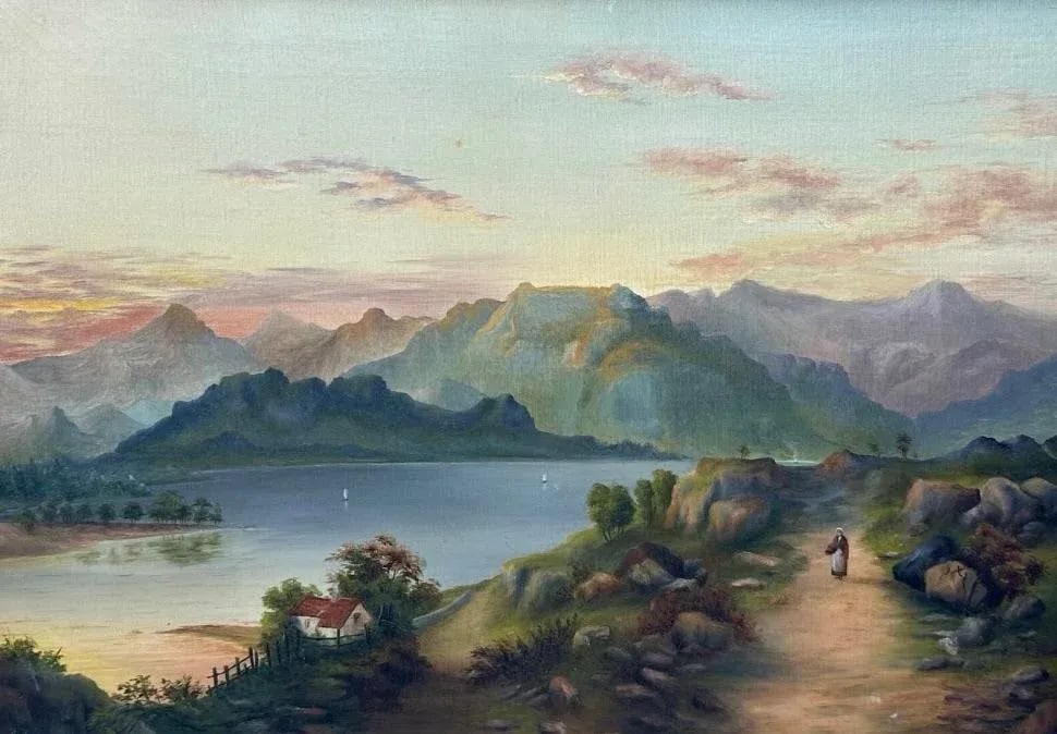19th-Century English Landscape Oil Painting by E. Law, 1891 - Framed - 4