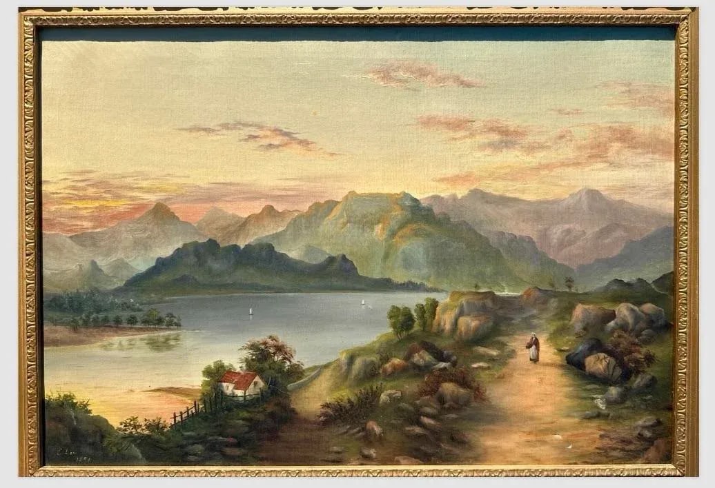19th-Century English Landscape Oil Painting by E. Law, 1891 - Framed - 5