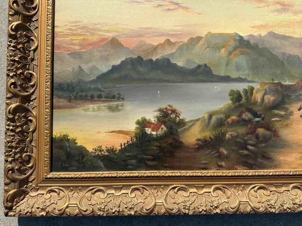 19th-Century English Landscape Oil Painting by E. Law, 1891 - Framed - 8