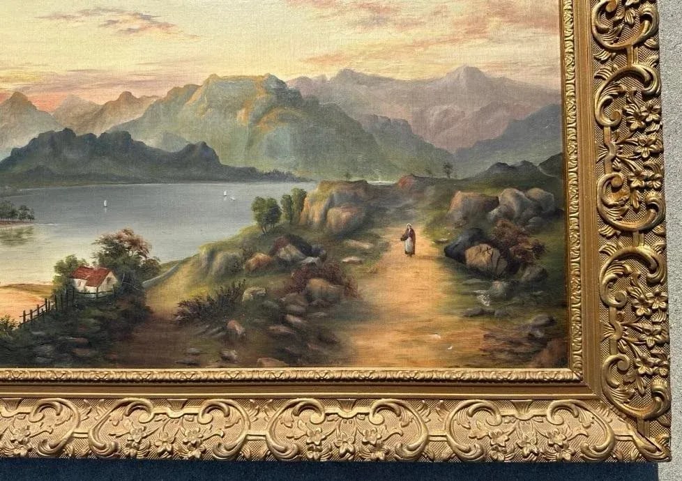 19th-Century English Landscape Oil Painting by E. Law, 1891 - Framed - 9