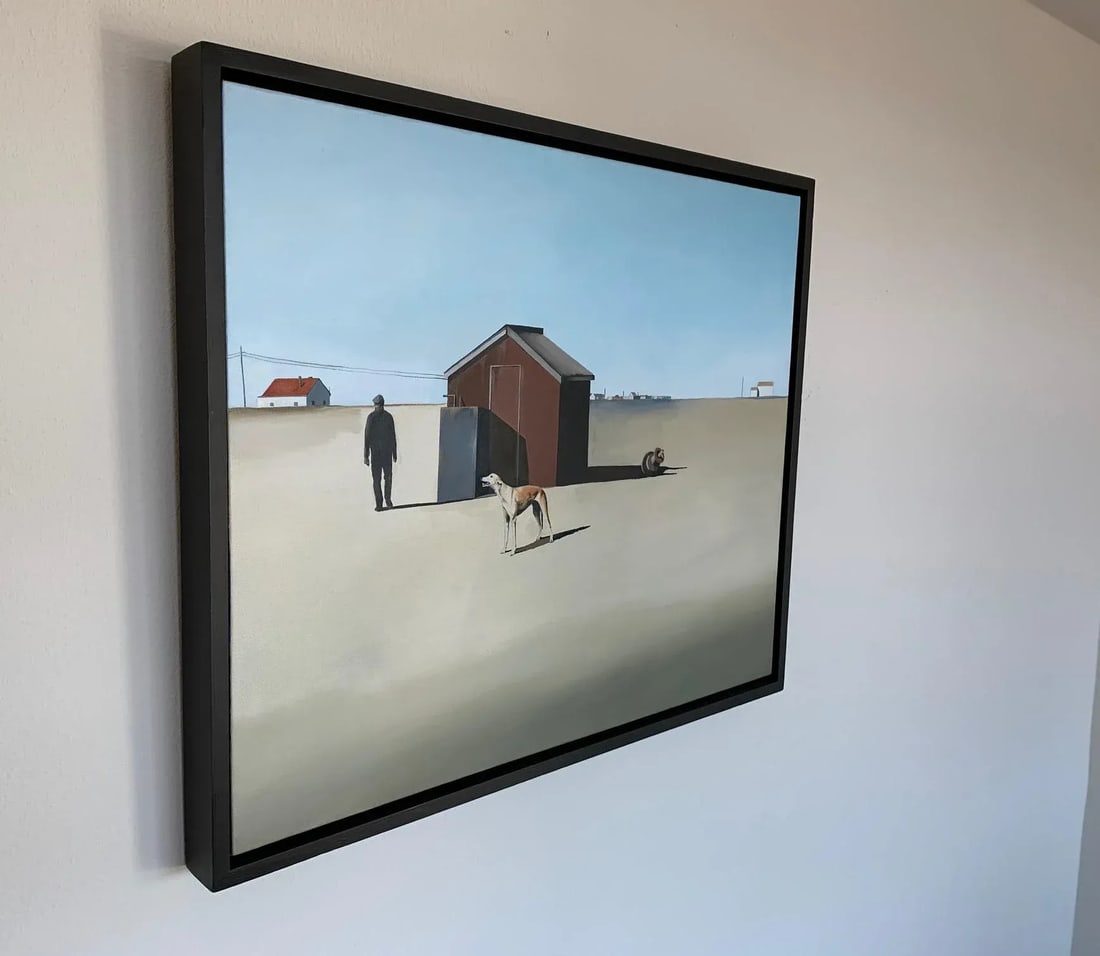 "The Walker" Contemporary Figurative Minimalist Landscape Oil Painting, Framed - 3