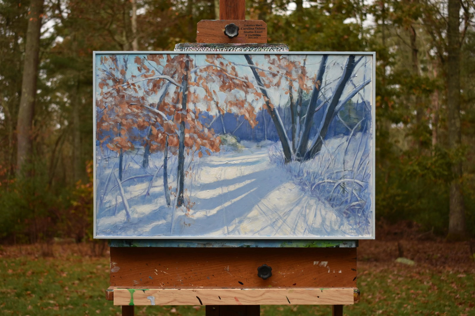 "Snowy Path by the Beech Tree" Contemporary Acrylic Painting by Stephen Remick, Framed - 10