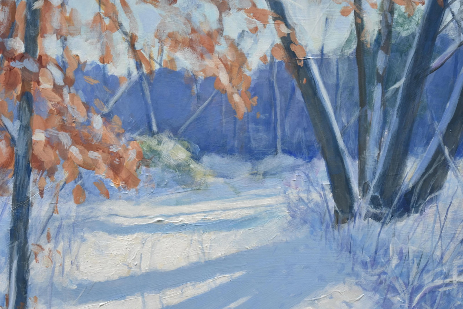 "Snowy Path by the Beech Tree" Contemporary Acrylic Painting by Stephen Remick, Framed - 3