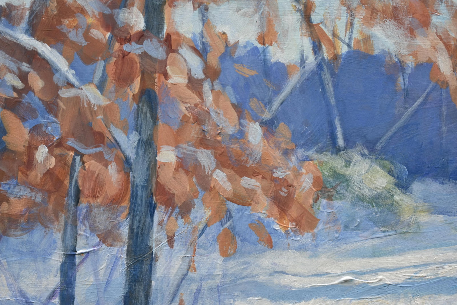 "Snowy Path by the Beech Tree" Contemporary Acrylic Painting by Stephen Remick, Framed - 4