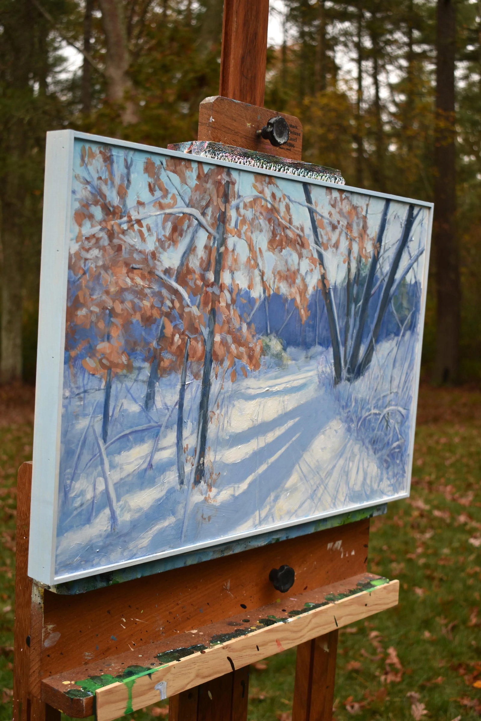"Snowy Path by the Beech Tree" Contemporary Acrylic Painting by Stephen Remick, Framed - 7