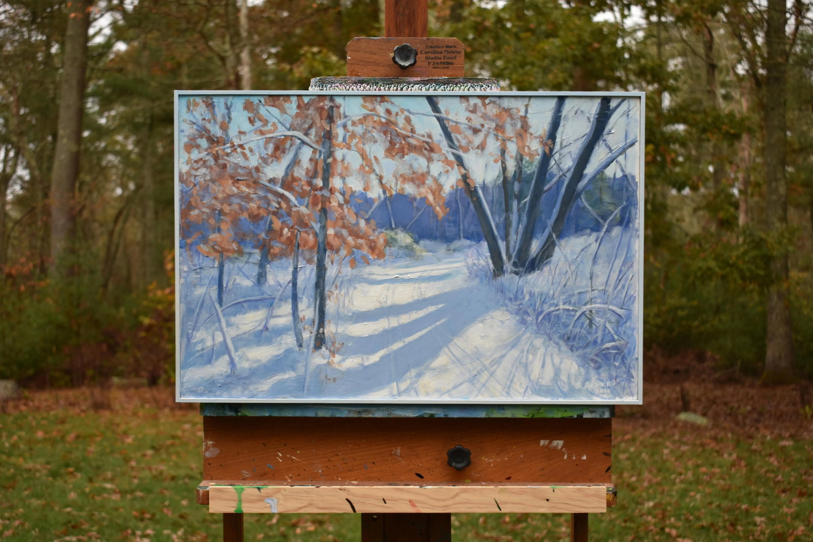 "Snowy Path by the Beech Tree" Contemporary Acrylic Painting by Stephen Remick, Framed - 8