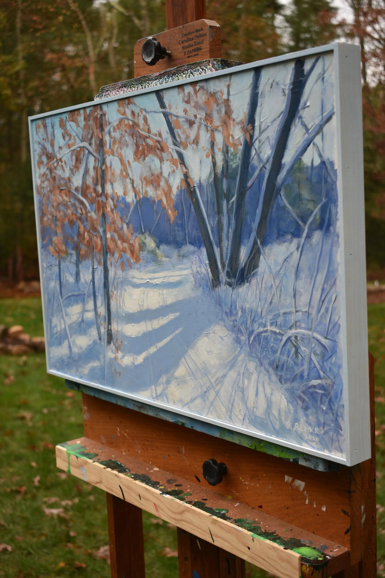 "Snowy Path by the Beech Tree" Contemporary Acrylic Painting by Stephen Remick, Framed - 9