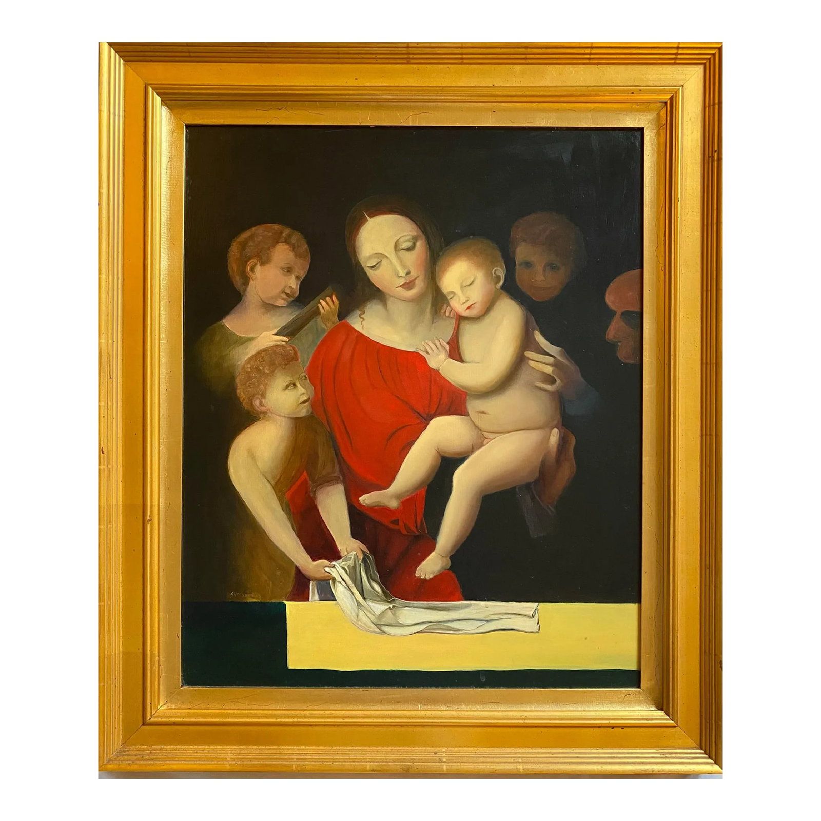 Satori Gregorakis 1990s Vintage Raphaelite Style Oil Painting of Madonna and Child (1 of 4)