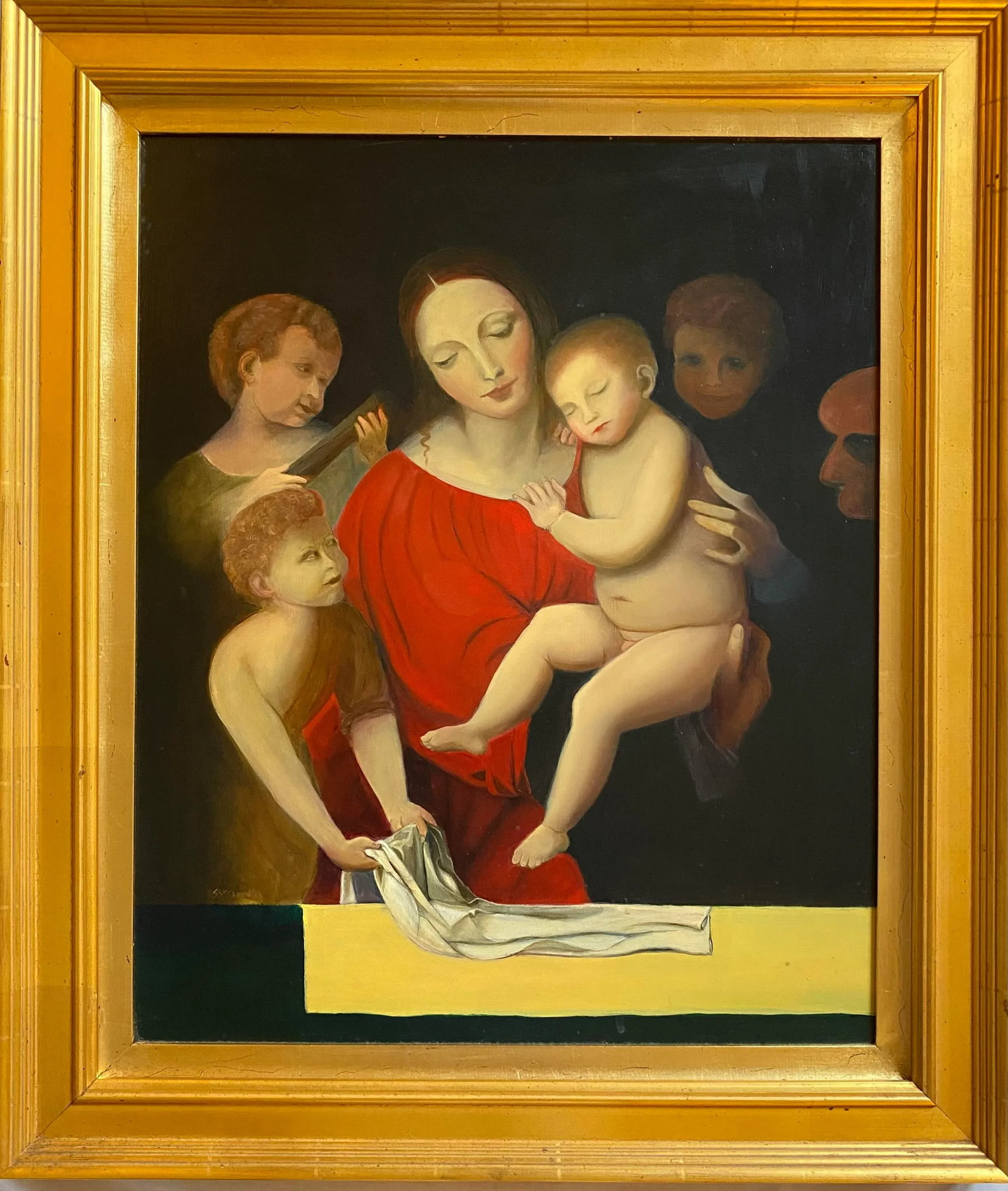 Satori Gregorakis 1990s Vintage Raphaelite Style Oil Painting of Madonna and Child - 4