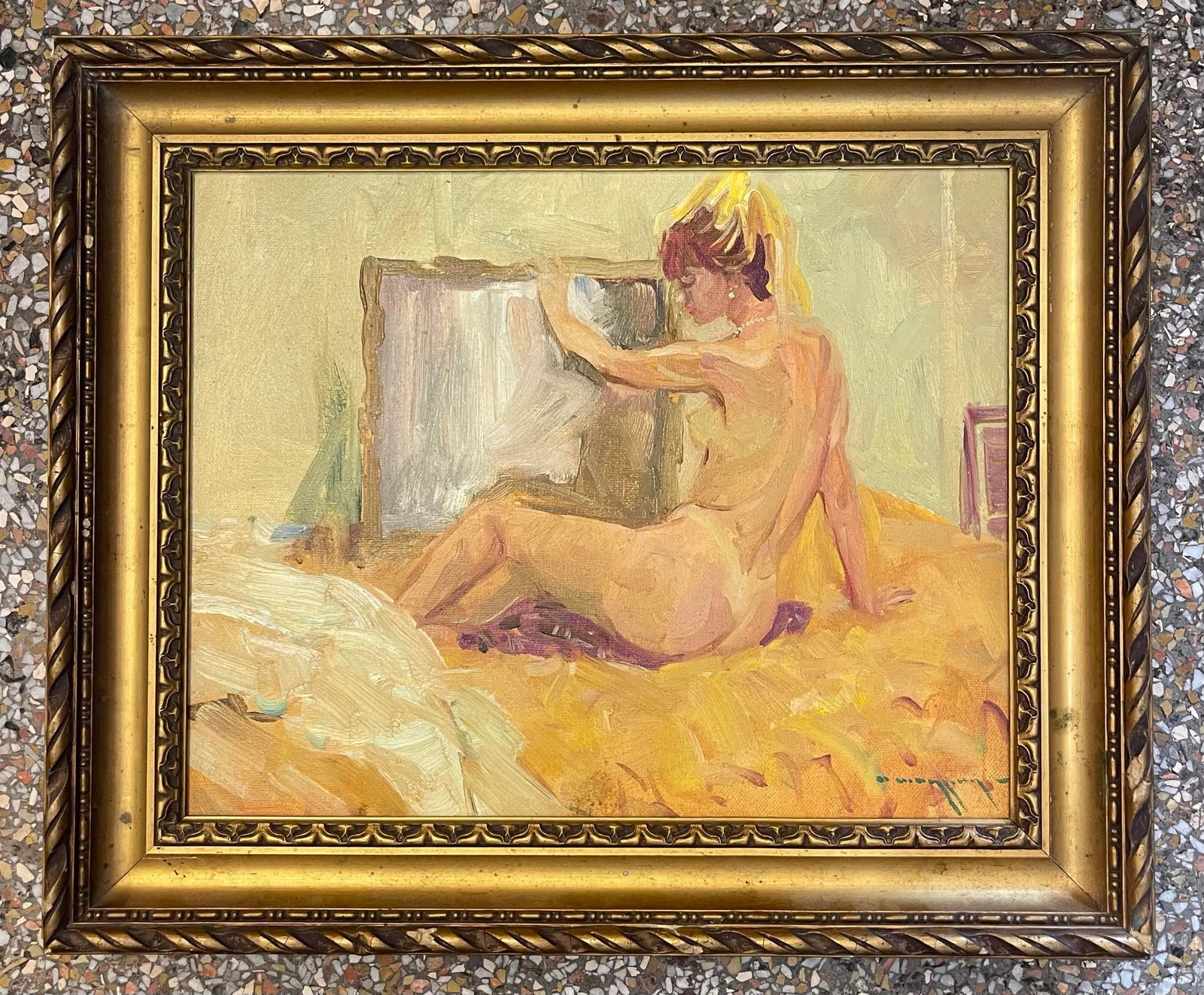 Oil Painting of a Naked Woman in a Mirror France 1960 - 2