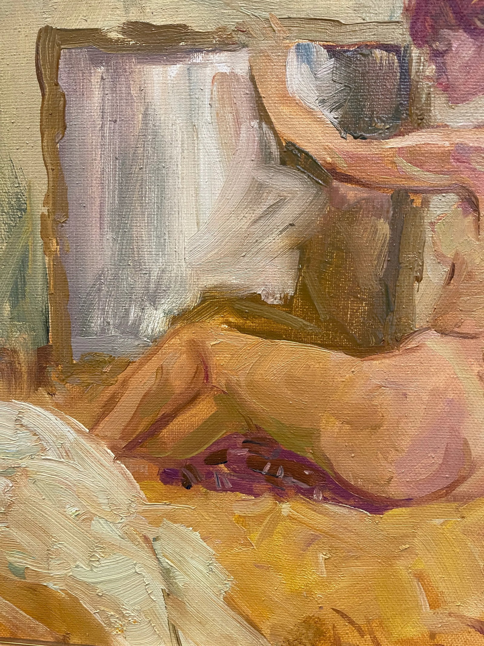 Oil Painting of a Naked Woman in a Mirror France 1960 - 3