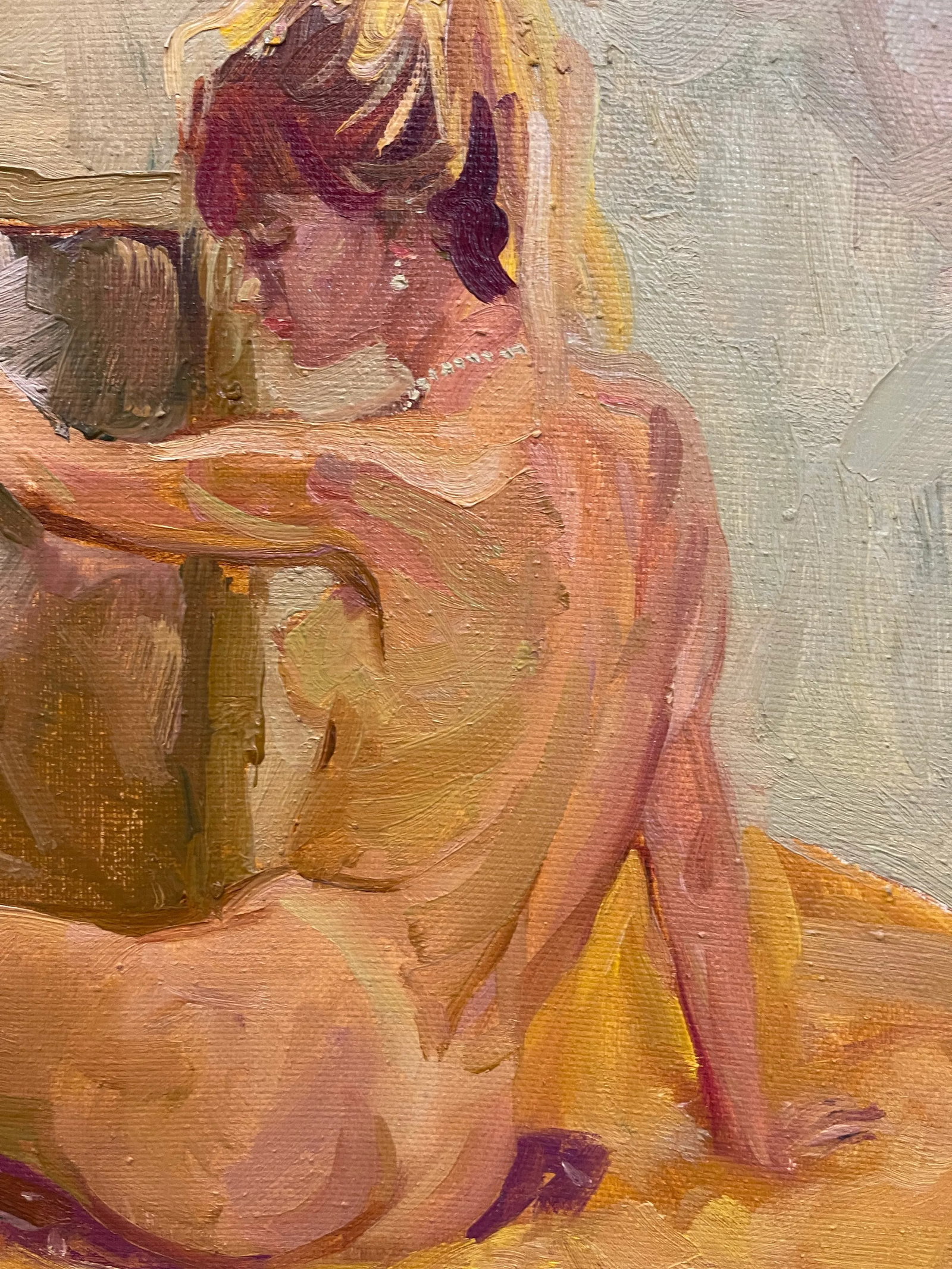Oil Painting of a Naked Woman in a Mirror France 1960 - 4