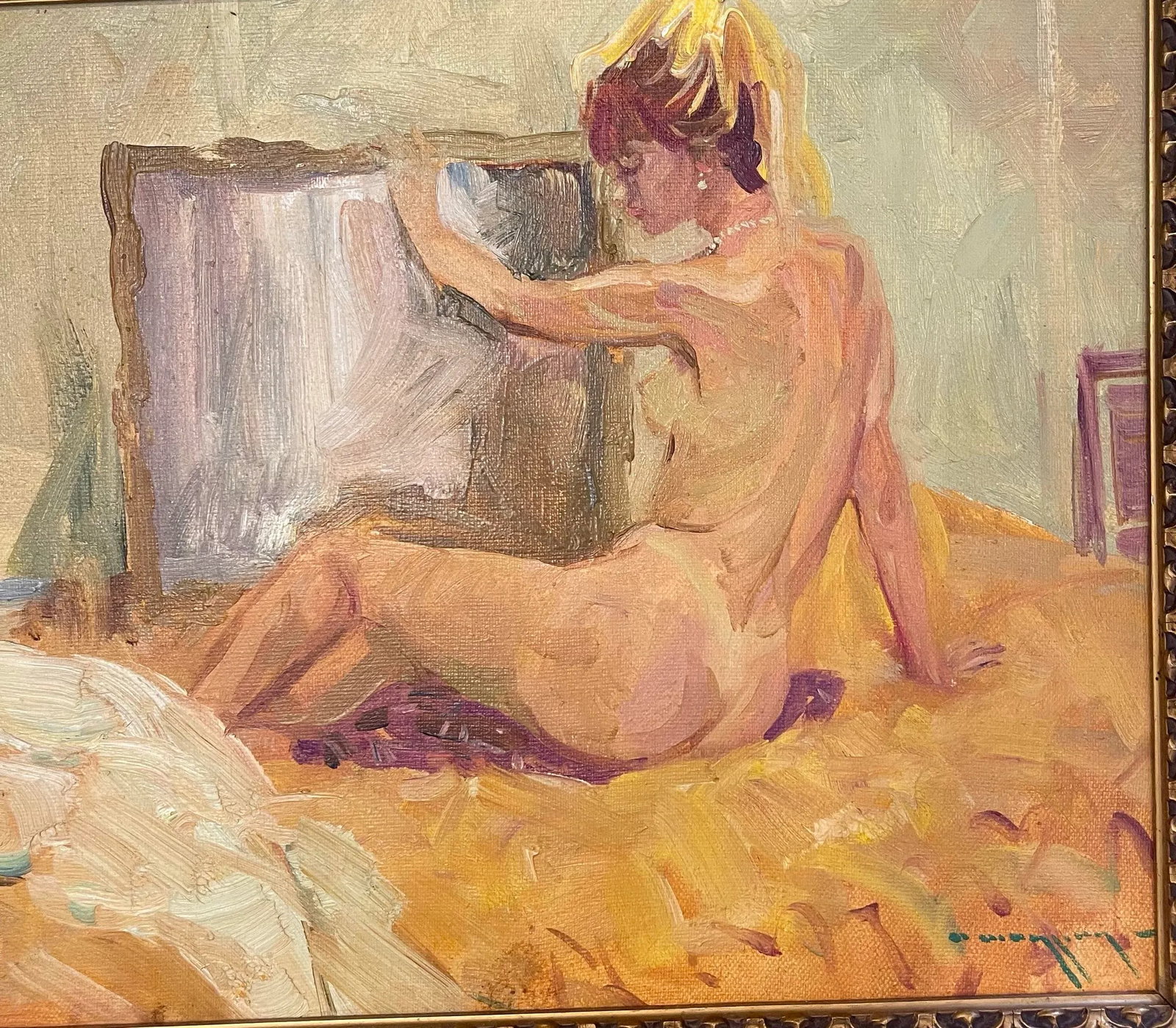 Oil Painting of a Naked Woman in a Mirror France 1960 - 6