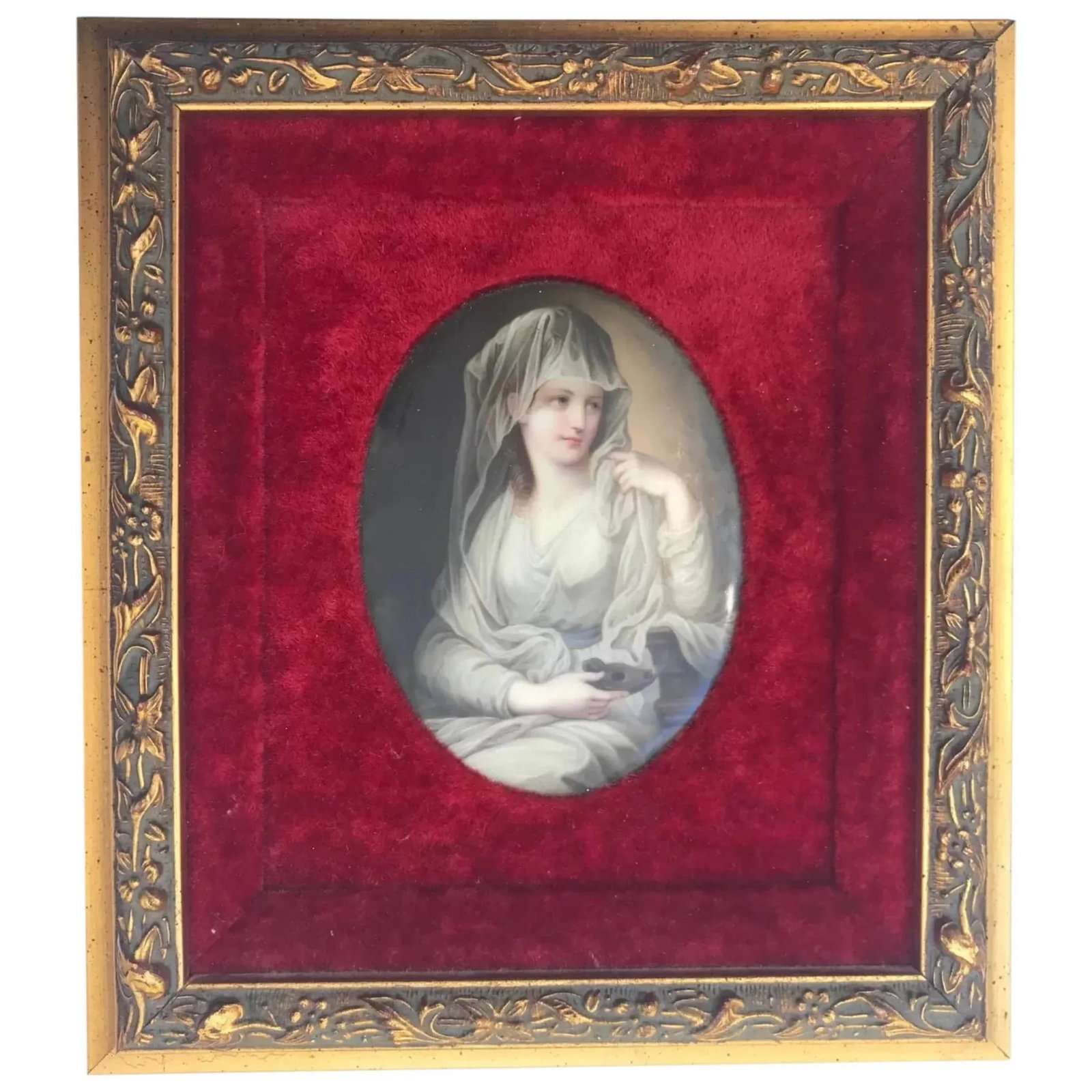19th Century German Oval Porcelain Plaque Painting, Framed - 12
