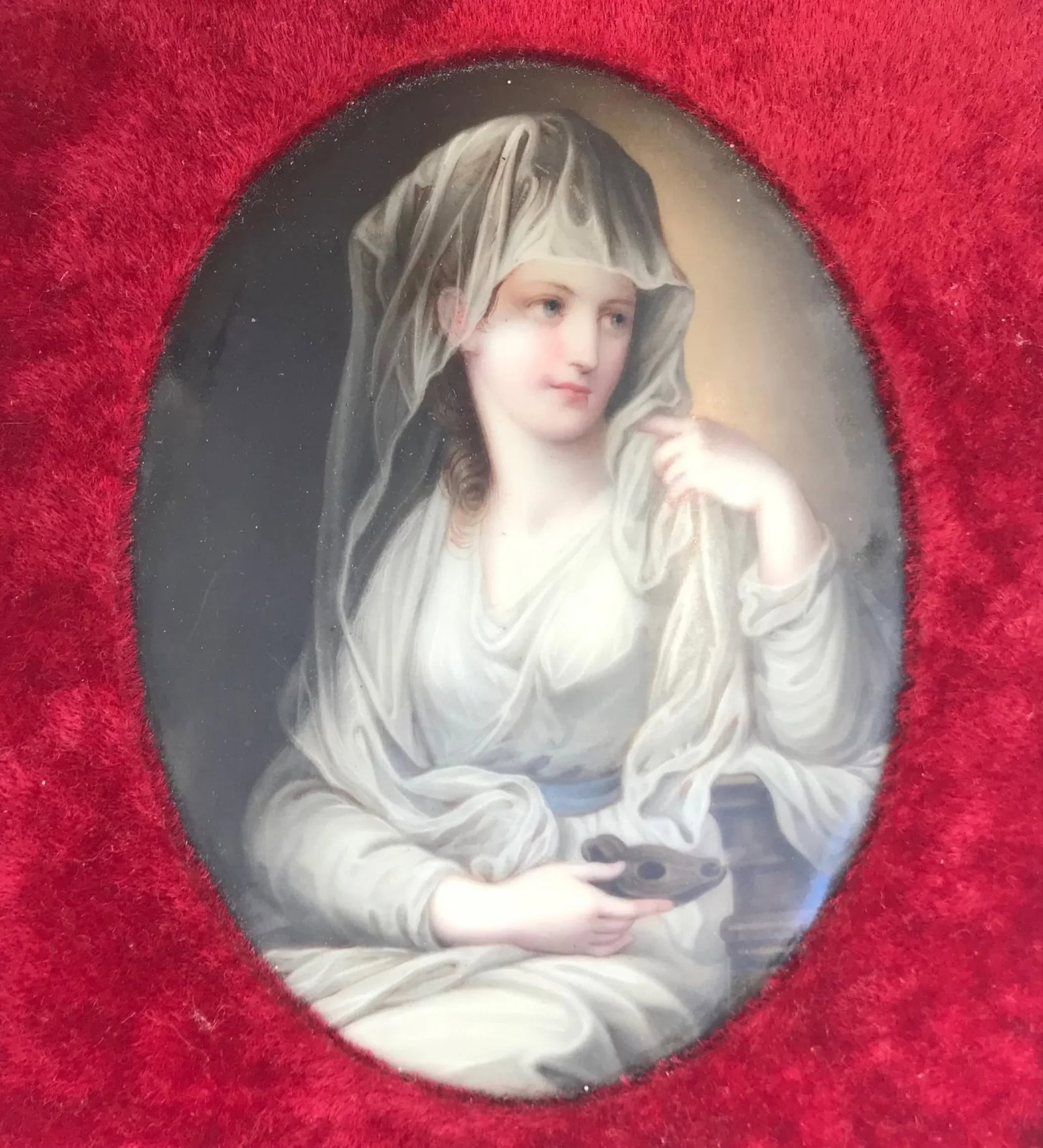 19th Century German Oval Porcelain Plaque Painting, Framed - 2