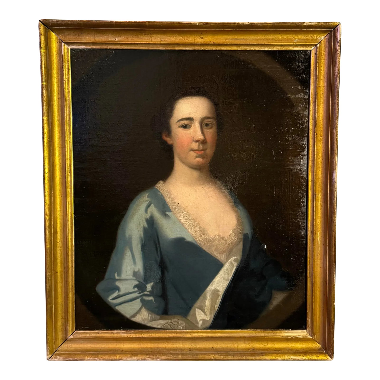 Early 18th Century English Portrait of Lady Proby, Circle of Sir Godfrey Kneller: This listing is for an early 18th century English portrait of a lady in blue circa 1720. The painting depicts a woman referred to as "Lady Proby." The painting was professionally lined several years a