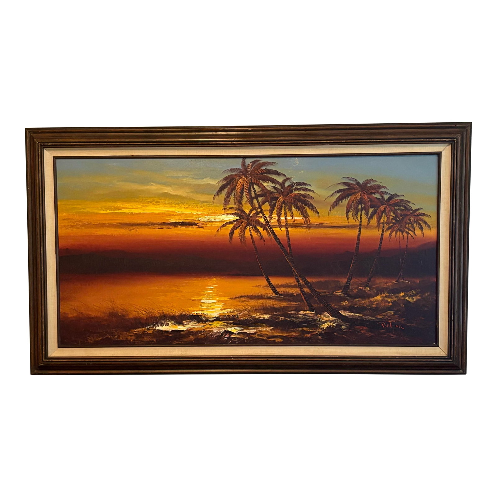 Vintage Oversized Sunset Beach Oil Painting (1 of 8)