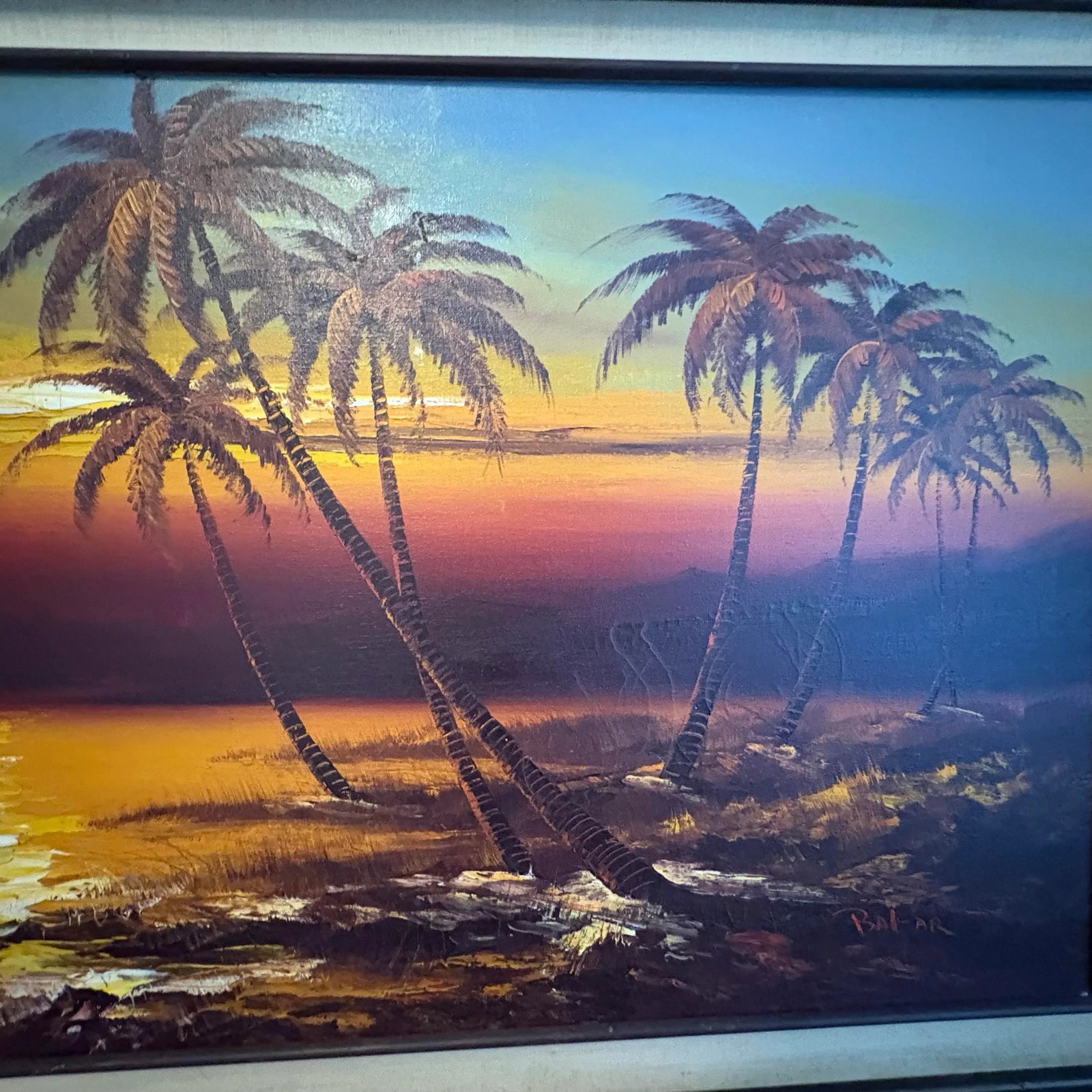 Vintage Oversized Sunset Beach Oil Painting - 3
