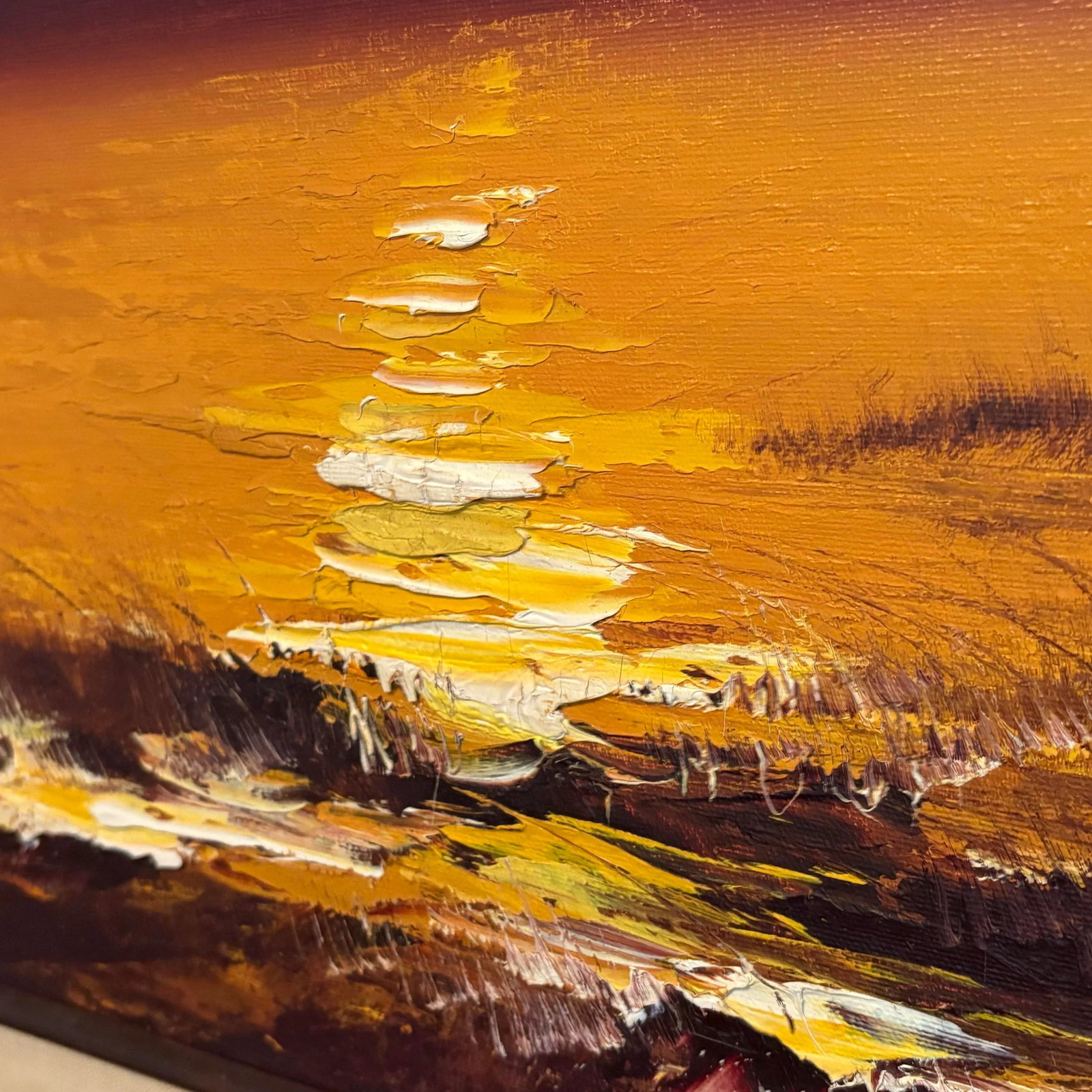 Vintage Oversized Sunset Beach Oil Painting - 6