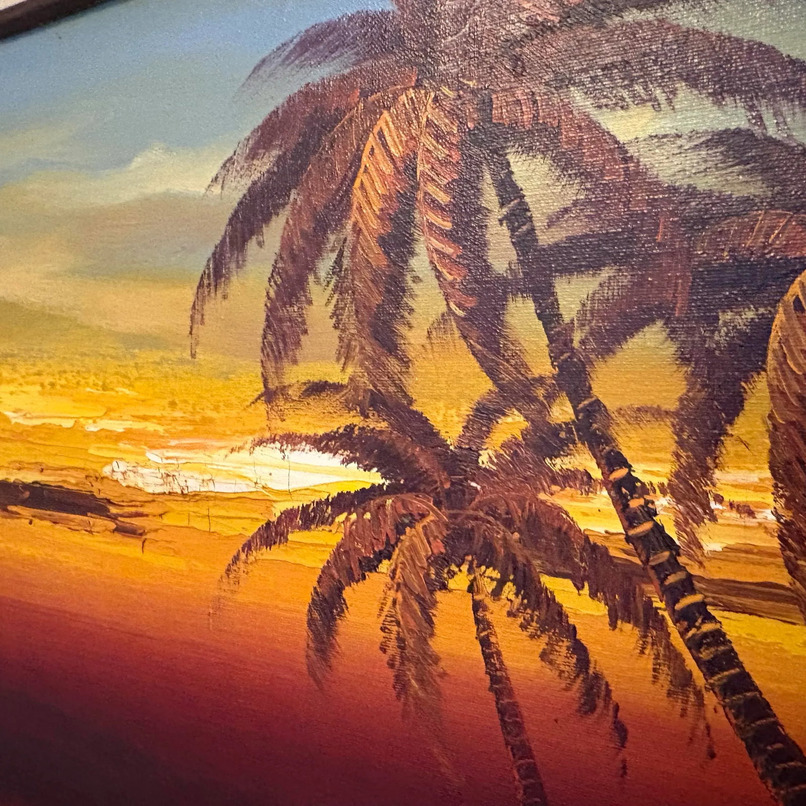 Vintage Oversized Sunset Beach Oil Painting - 8