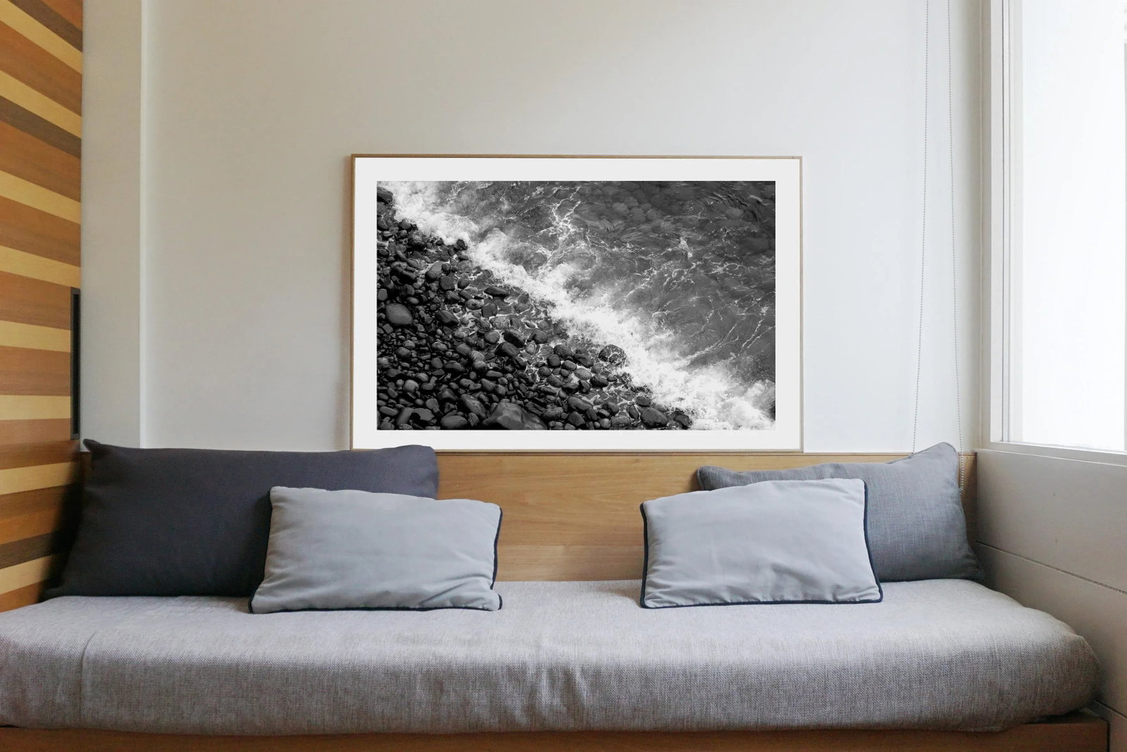 "British Pebble Beach" Contemporary Coastal Black and White Giclee Print - 2