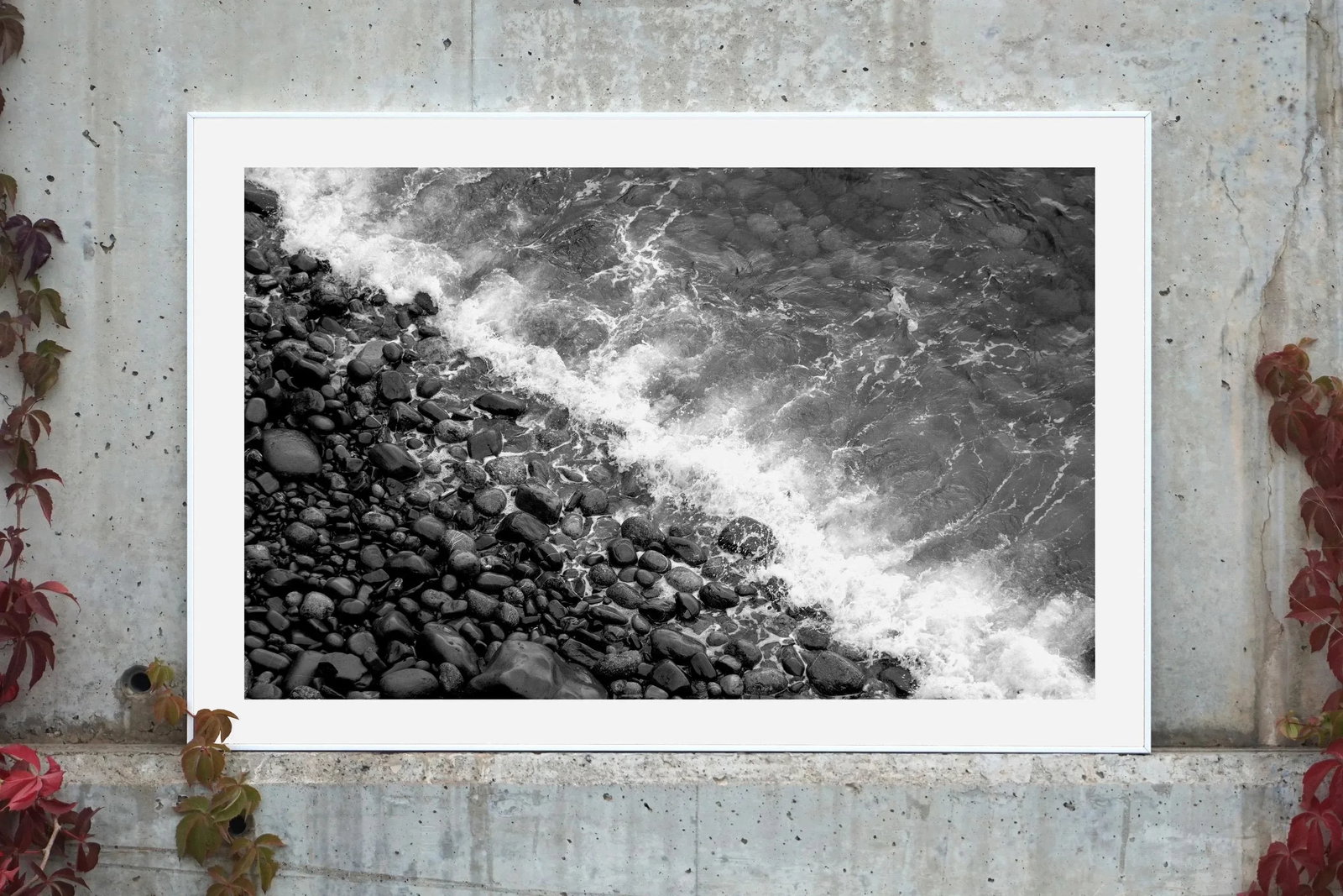 "British Pebble Beach" Contemporary Coastal Black and White Giclee Print - 3