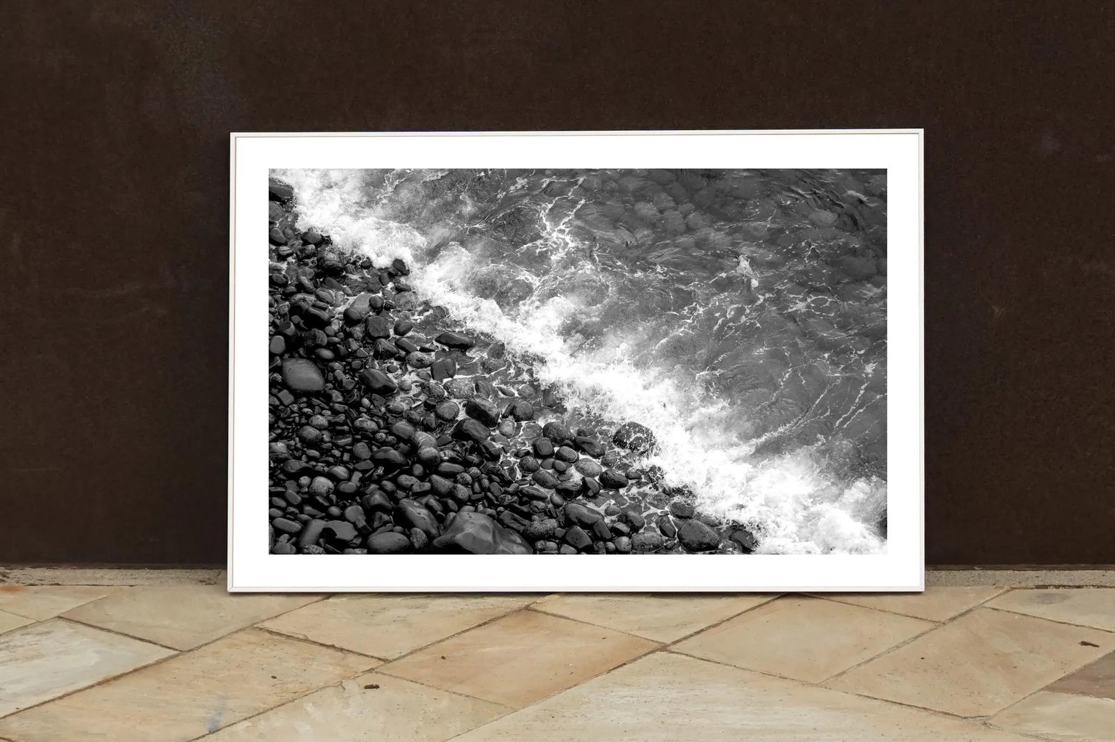 "British Pebble Beach" Contemporary Coastal Black and White Giclee Print - 6