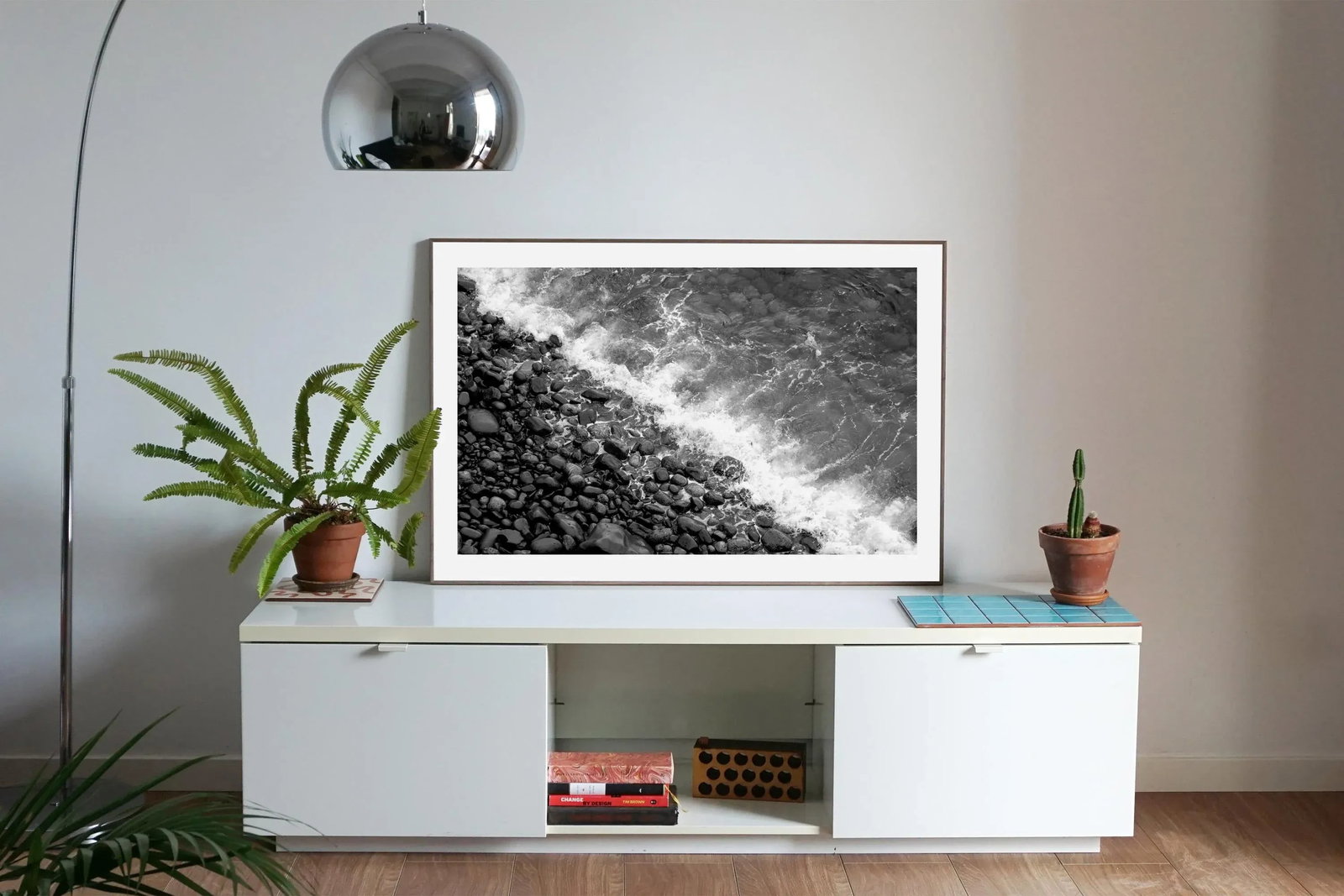 "British Pebble Beach" Contemporary Coastal Black and White Giclee Print - 7