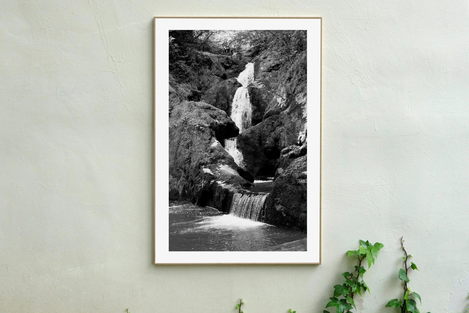 2021 "Zen Forest Waterfall" Black and White Landscape Giclee Print - 3