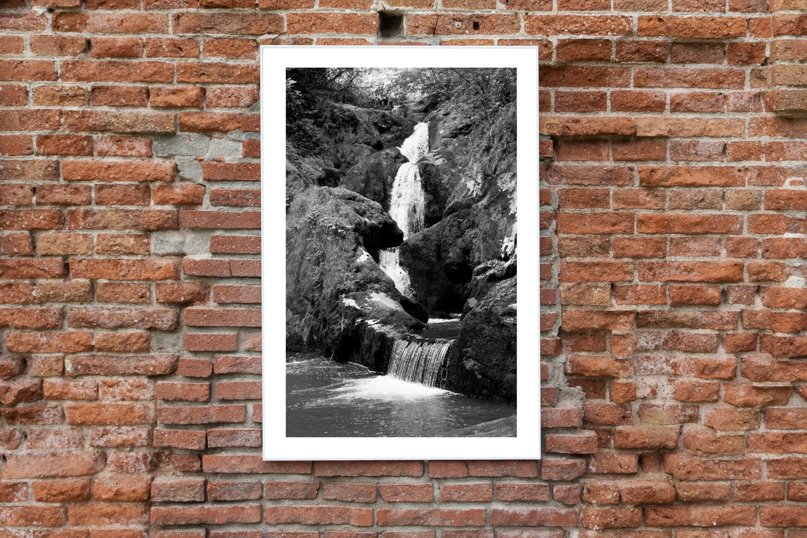 2021 "Zen Forest Waterfall" Black and White Landscape Giclee Print - 6