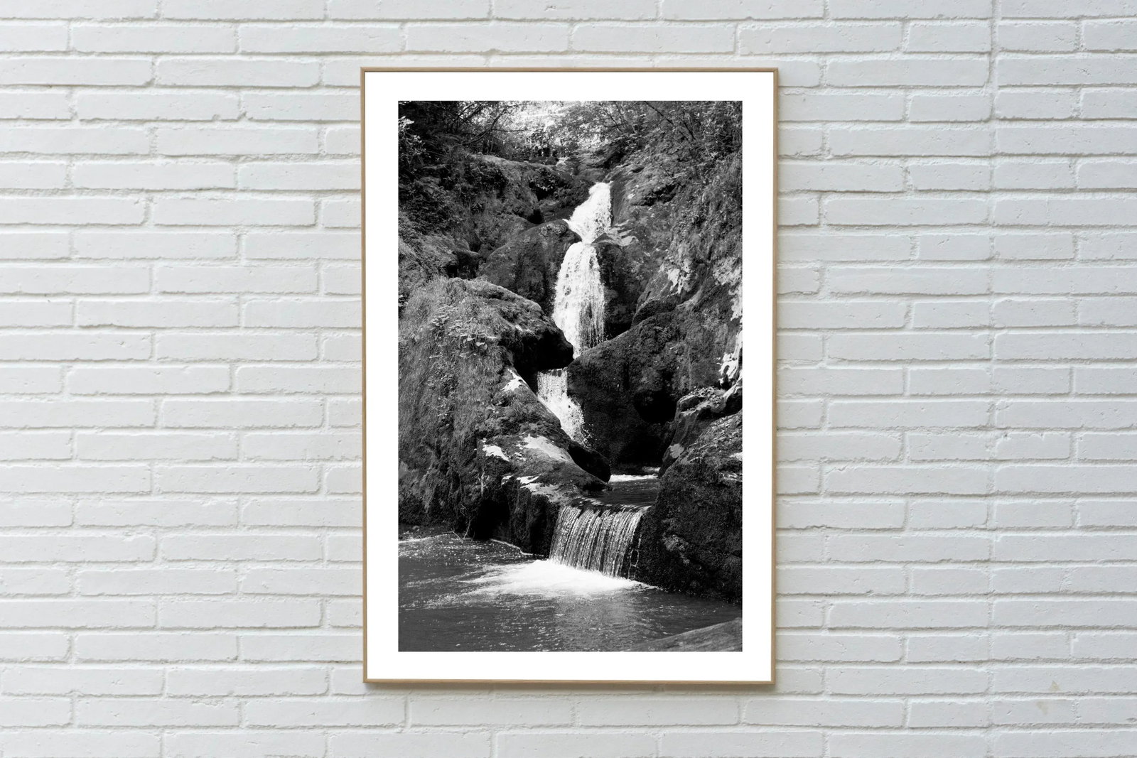 2021 "Zen Forest Waterfall" Black and White Landscape Giclee Print - 7