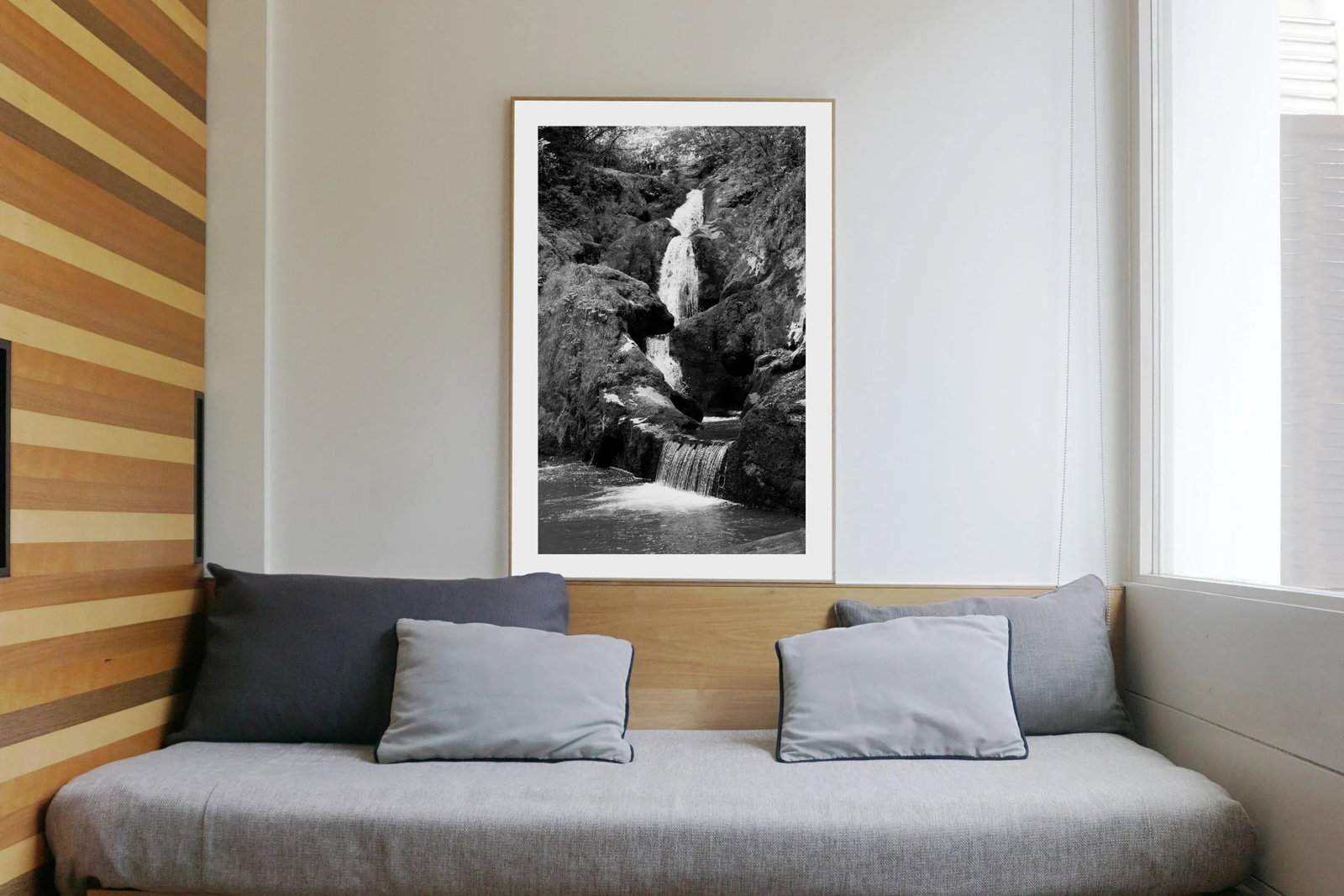 2021 "Zen Forest Waterfall" Black and White Landscape Giclee Print - 8