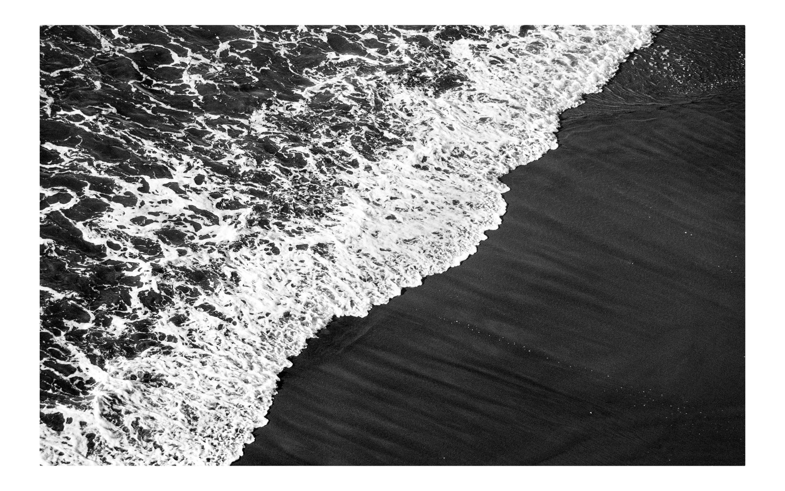 2021 "Deep Black Sandy Shore" Contemporary Black and White Seascape Giclee Print: This is an exclusive limited edition black and white Giclee print, on 100% cotton Hahnemuhle Photo Rag Fine Art matte paper. This gorgeous black and white high contrast photograph captures a smooth