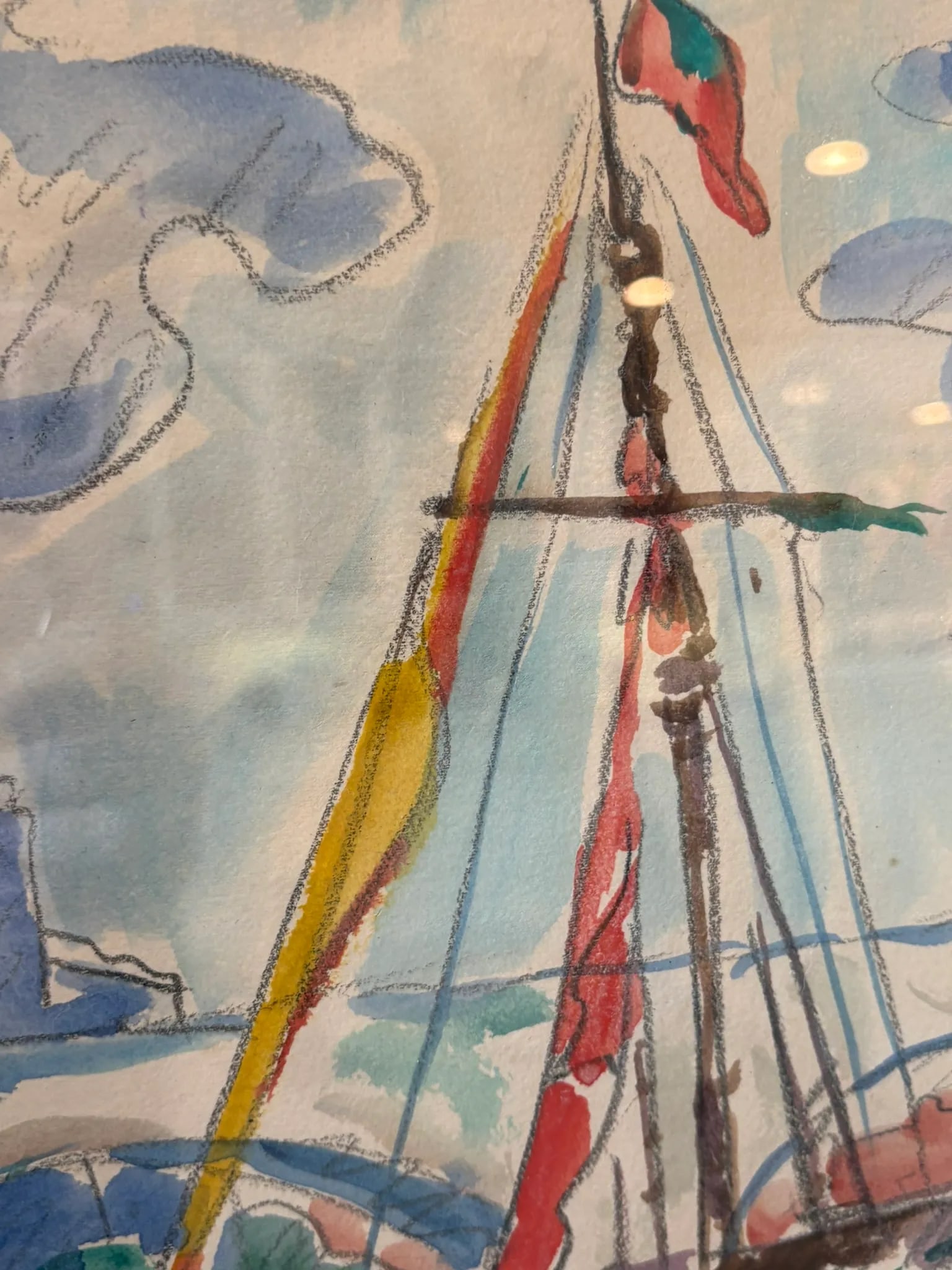 Paul Signac Style Mixed Media Sailboat Harbor Scene Framed Watercolor - 6