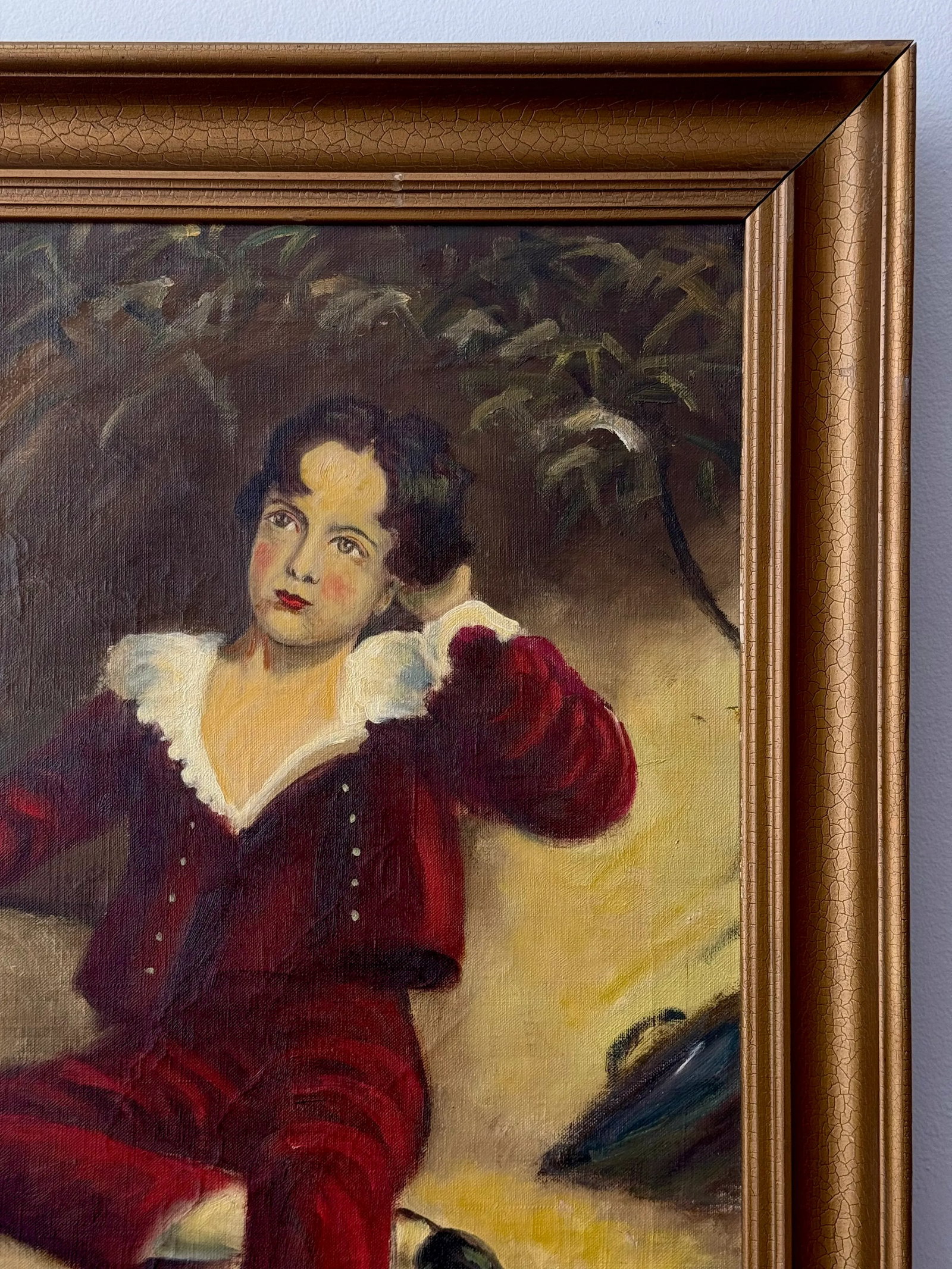 Vintage Oil Painting Portrait "The Red Boy" Framed - 10